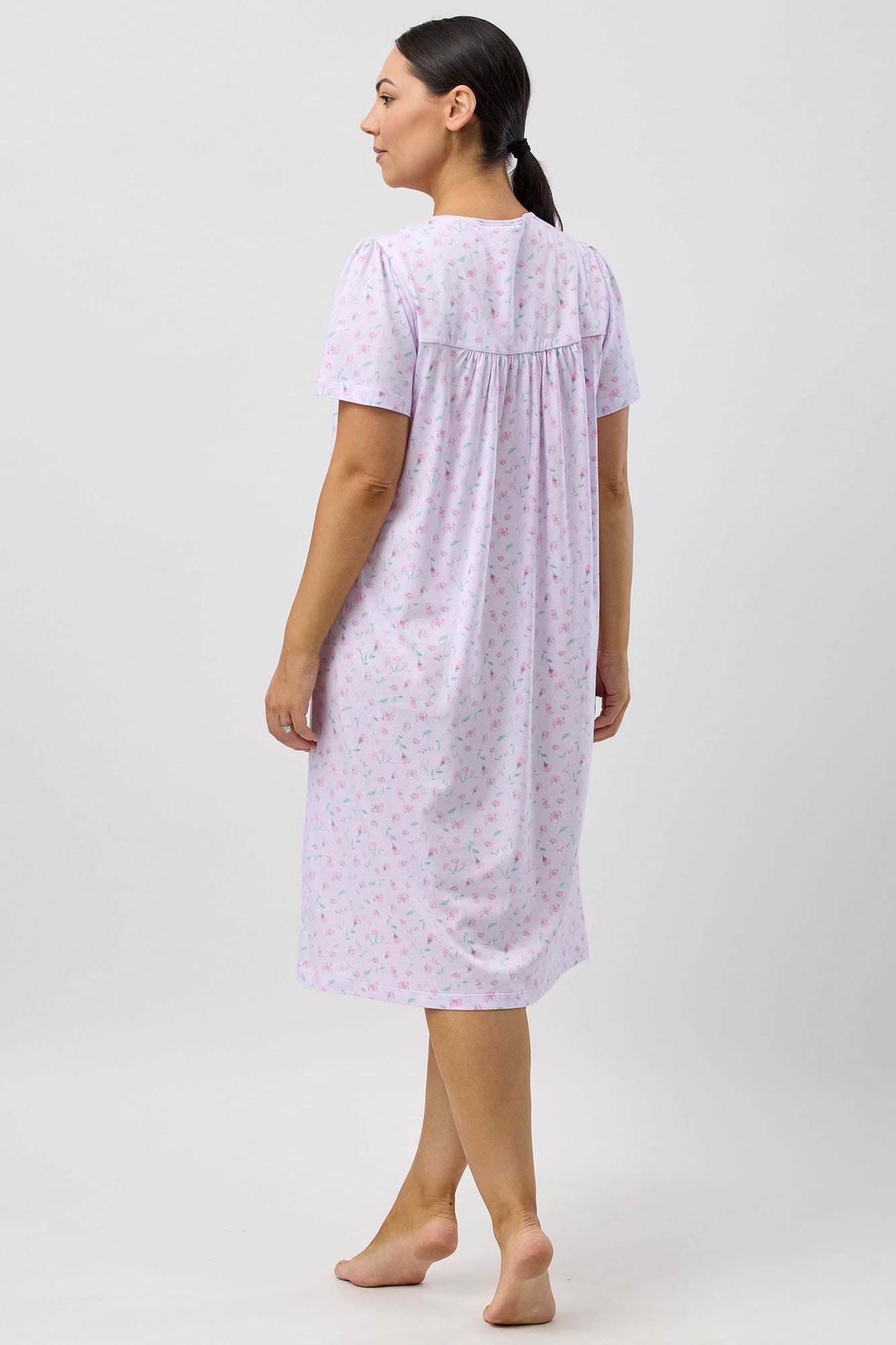 Schrank Peony Cotton Knit Short Sleeve Nightie -Pink