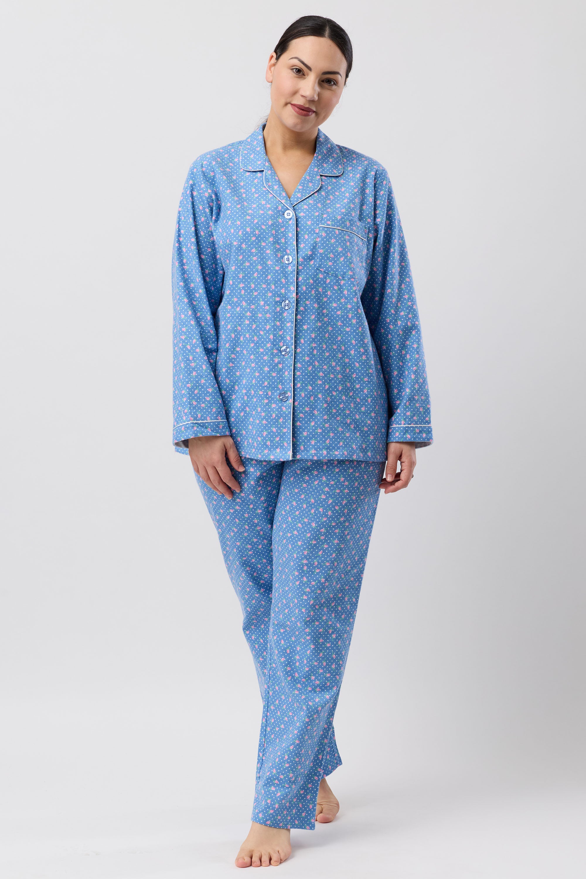 Schrank Rose Spot Flannelette PJ -Denim(12 & 14)