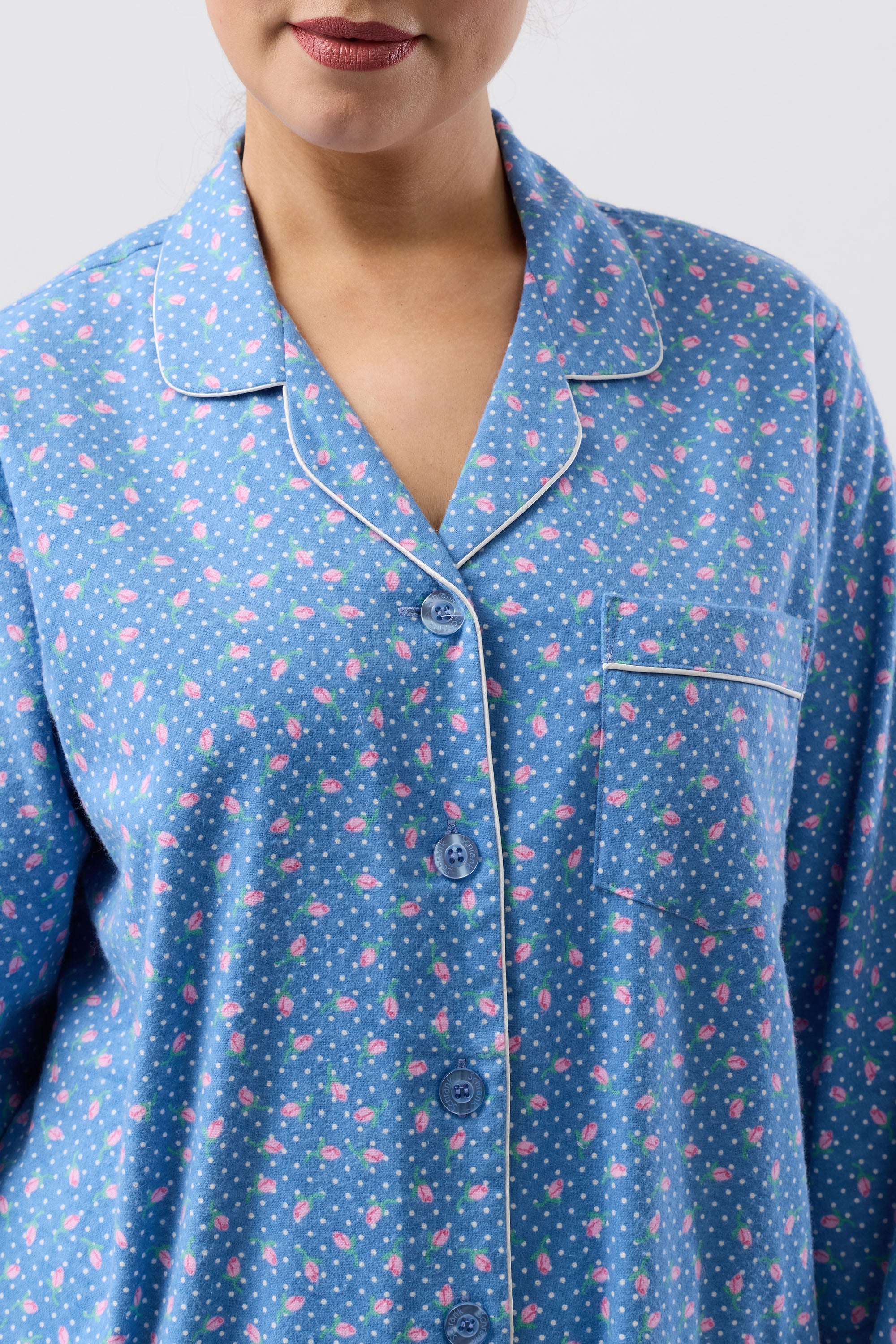 Schrank Rose Spot Flannelette PJ -Denim(12 & 14)