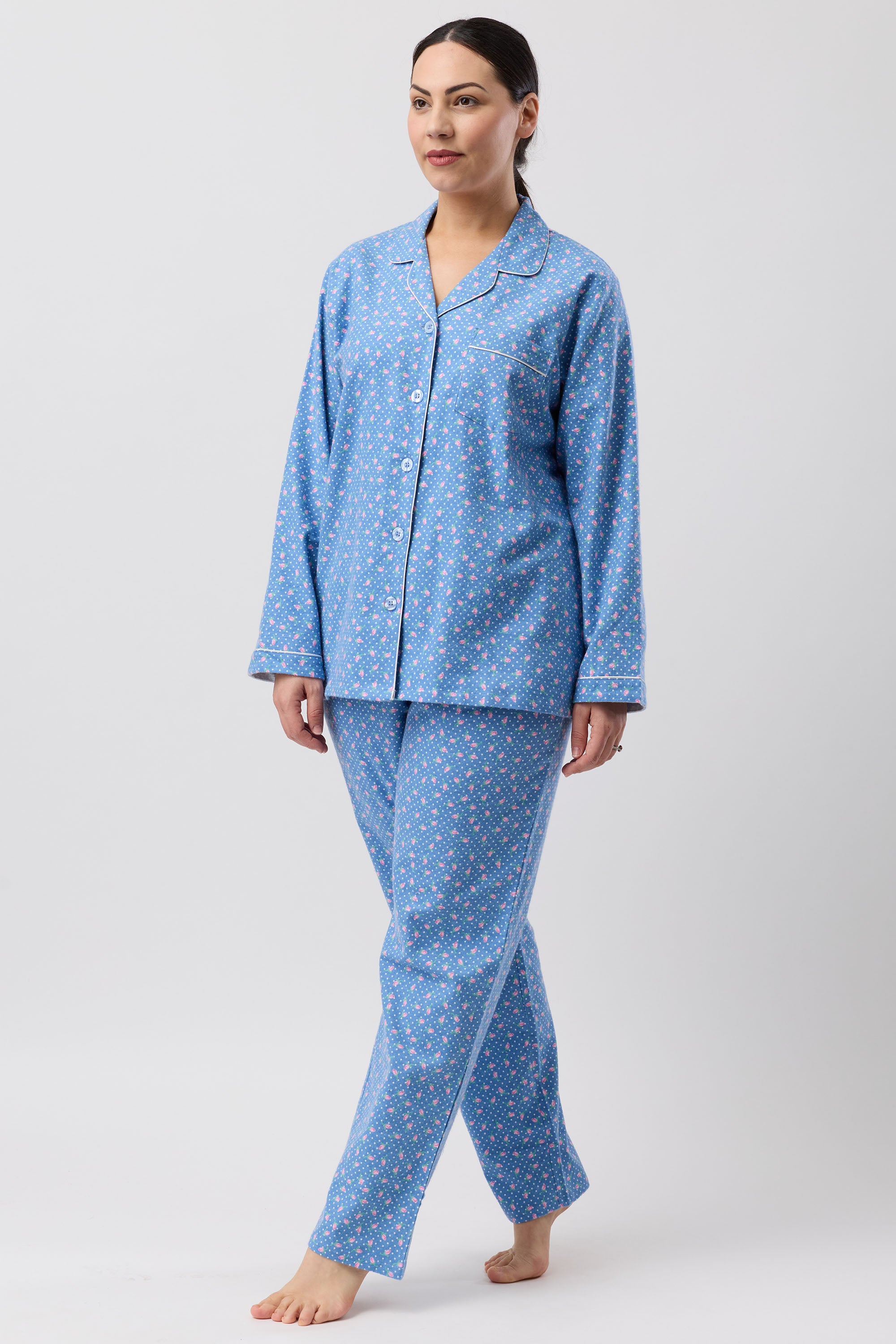 Schrank Rose Spot Flannelette PJ -Denim(12 & 14)