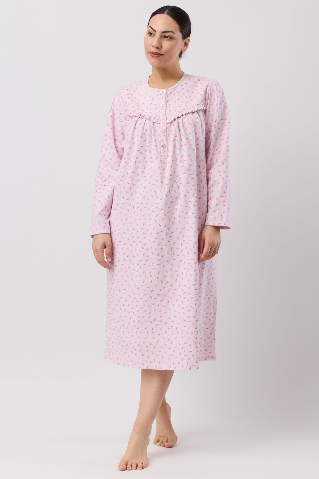 Schrank Rose Spot Flannelette Mid Nightie -Pink(12/16/18/20/22)