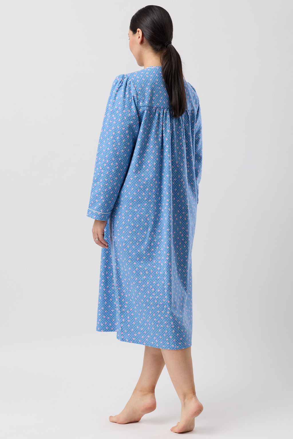 Schrank Rose Spot Flannelette Mid Nightie -Denim(14/18/20)