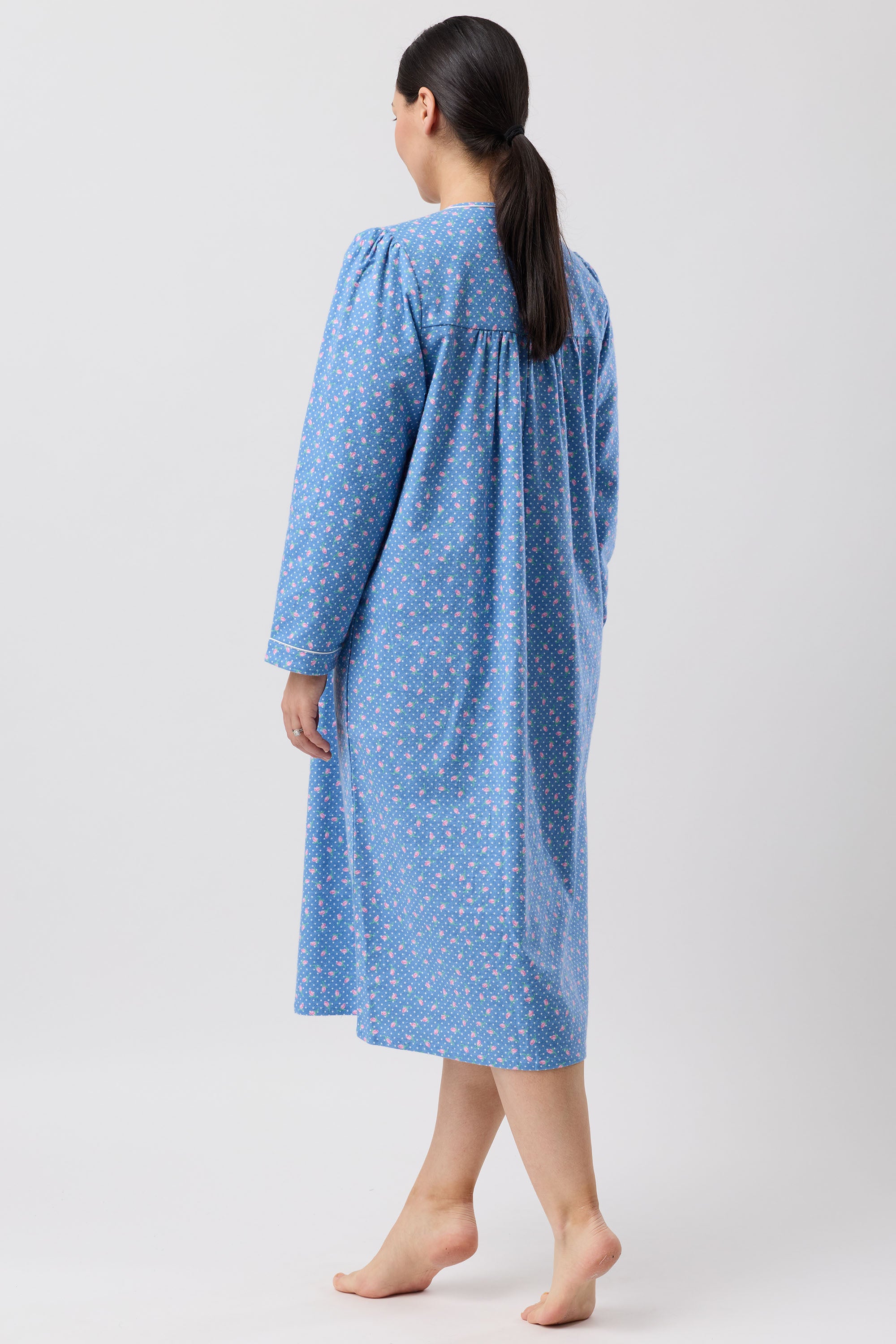Schrank Rose Spot Flannelette Mid Nightie -Denim(12/14/18/20/22)