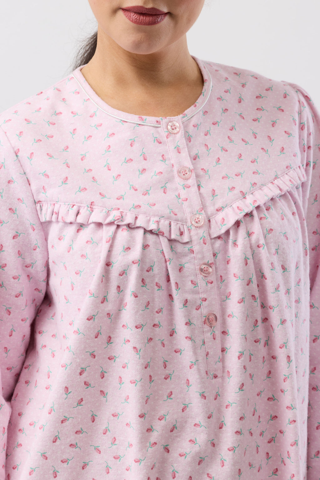 Schrank Rose Spot Flannelette Mid Nightie -Pink(12/16/18/20/22)