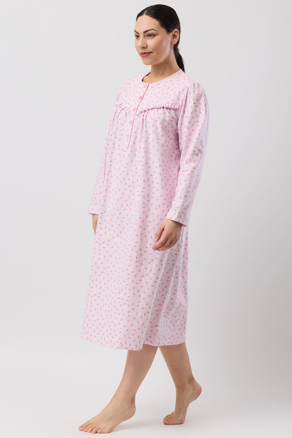 Schrank Rose Spot Flannelette Mid Nightie -Pink(12/16/18/20/22)