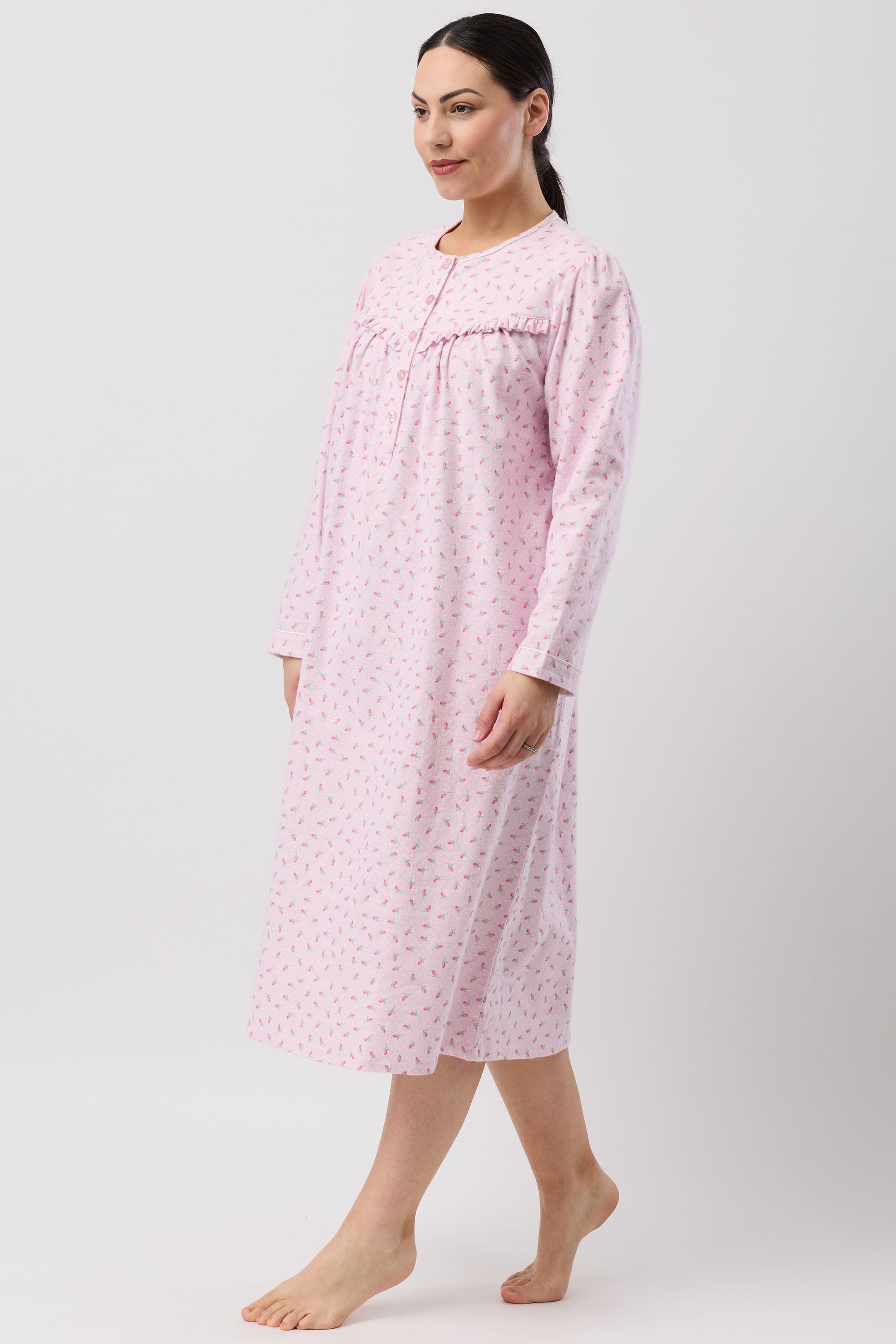 Schrank Rose Spot Flannelette Mid Nightie -Pink(12/16/18/20/22)