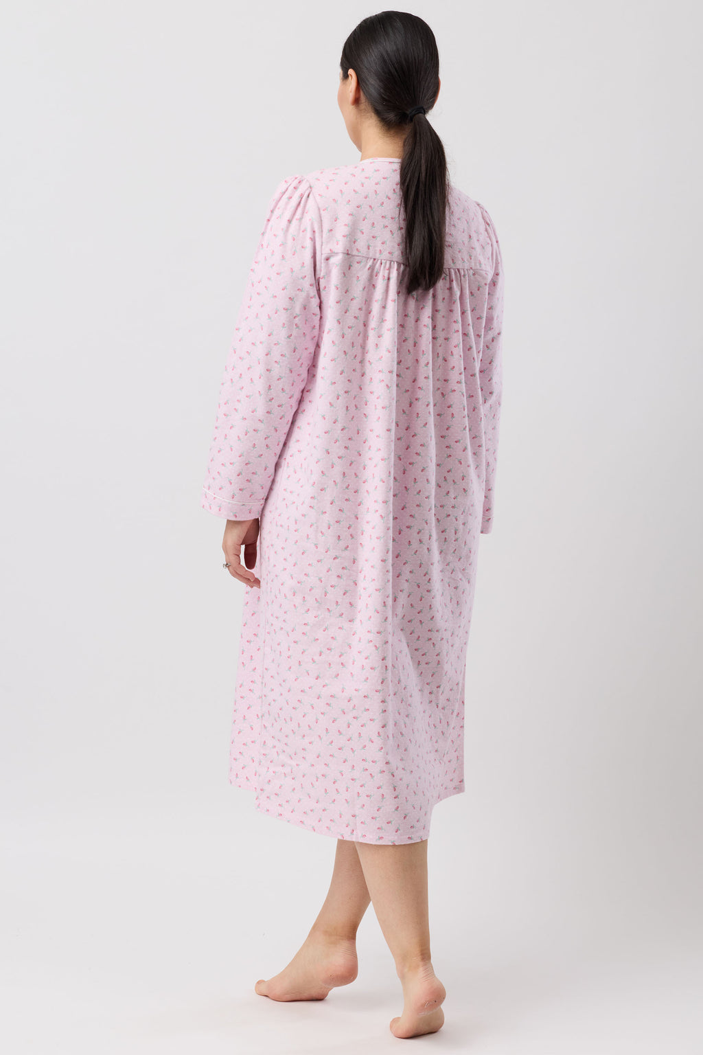 Schrank Rose Spot Flannelette Mid Nightie -Pink(12/16/18/20/22)