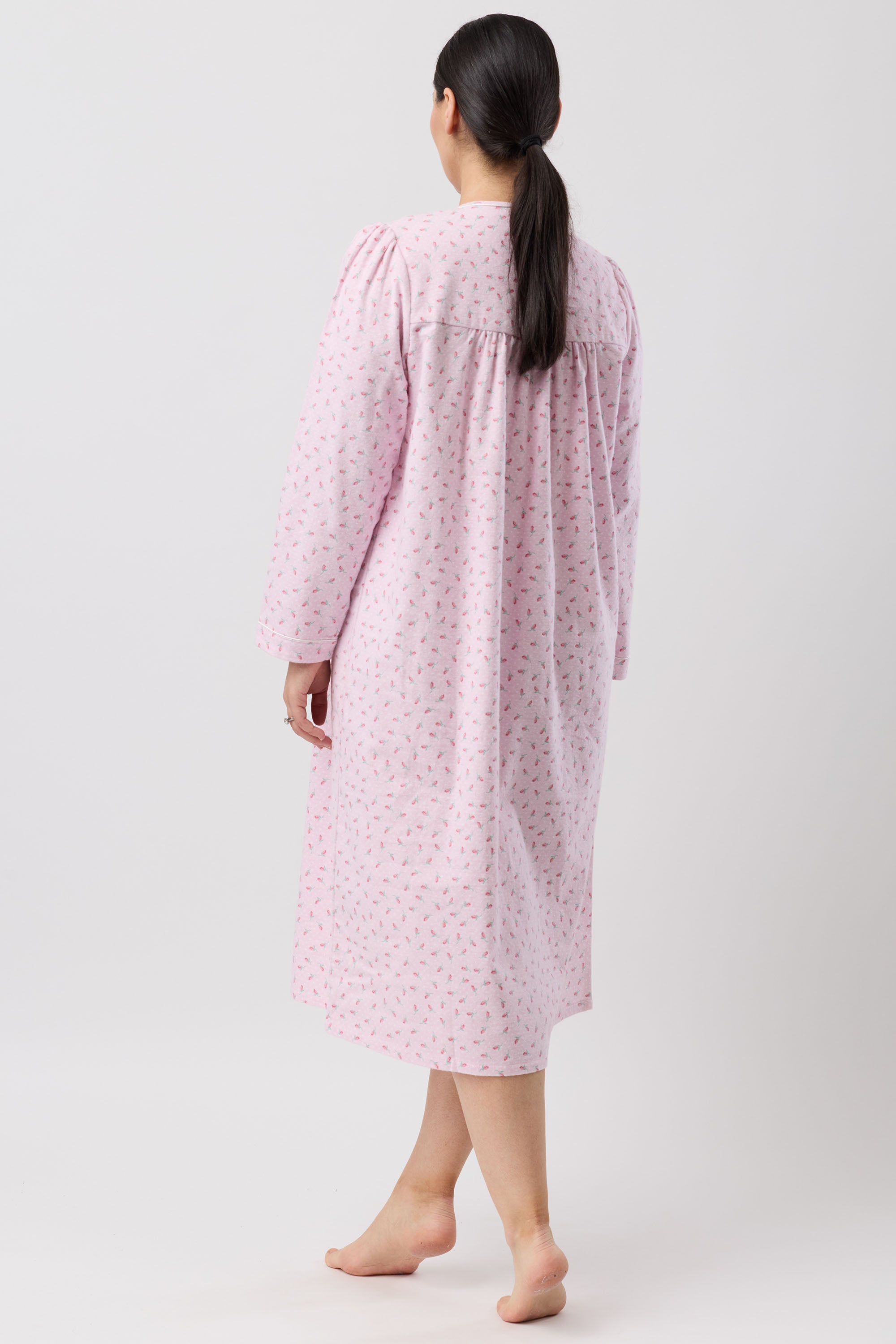 Schrank Rose Spot Flannelette Mid Nightie -Pink(12/16/18/20/22)