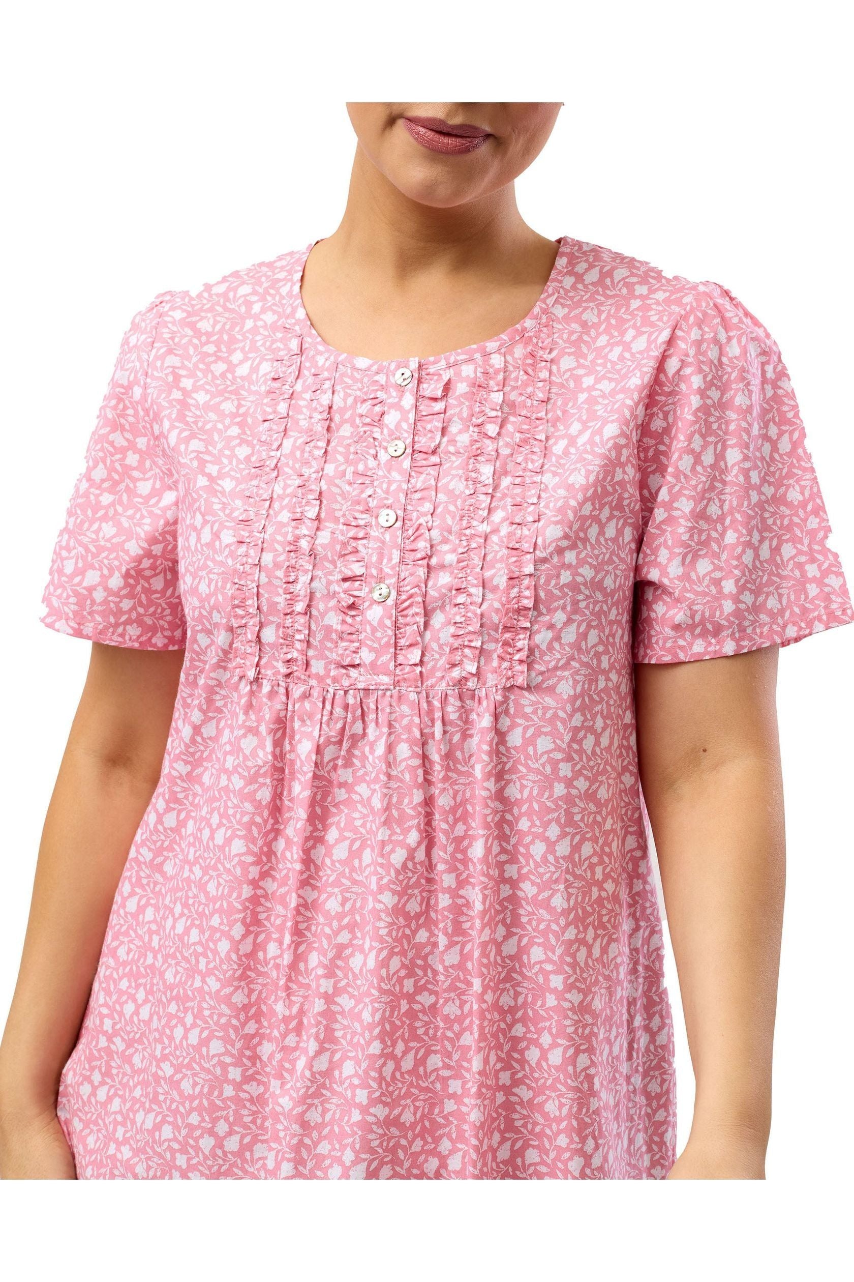 Schrank Leaf Cotton Short Sleeve Nightie -Coral(10 Only)