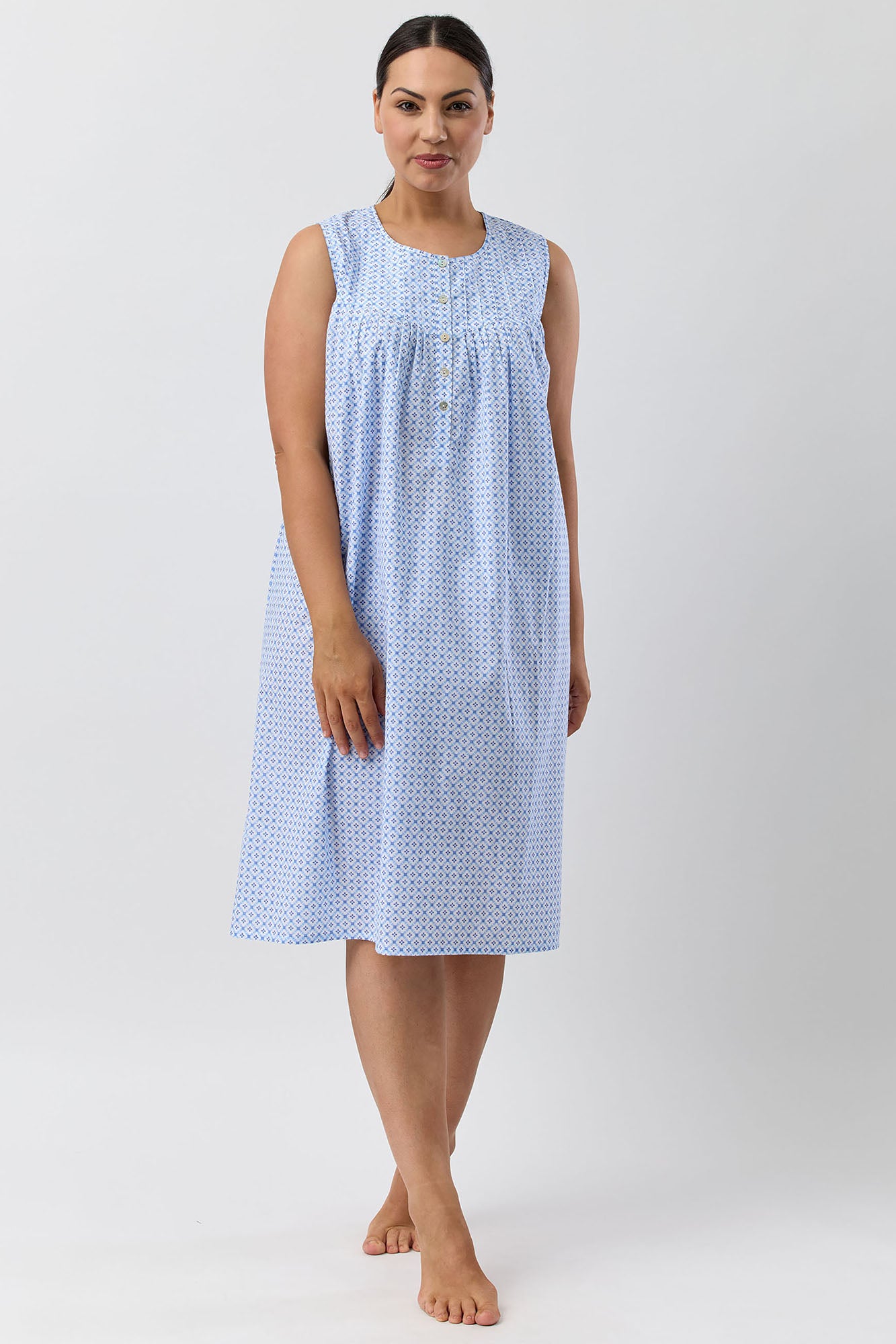 Schrank Geo Sleeveless Cotton Nightie -Blue