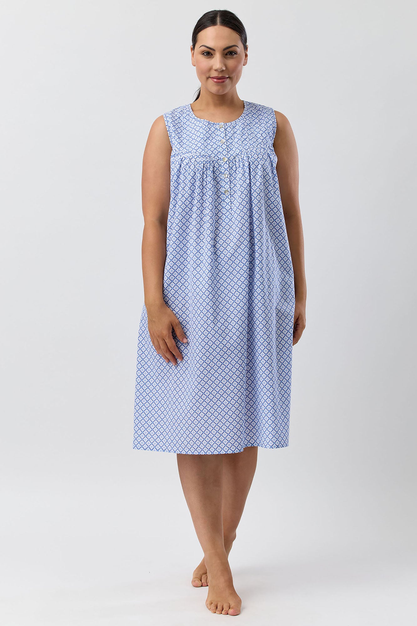 Schrank Geo Sleeveless Cotton Nightie -Denim