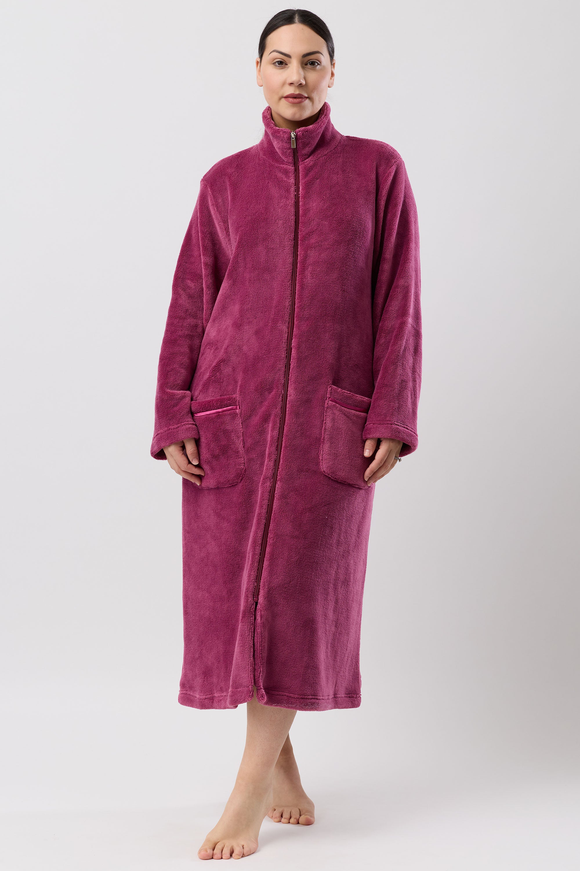 Schrank Mid Length Polyester Zip Gown -Berry(L & XL)