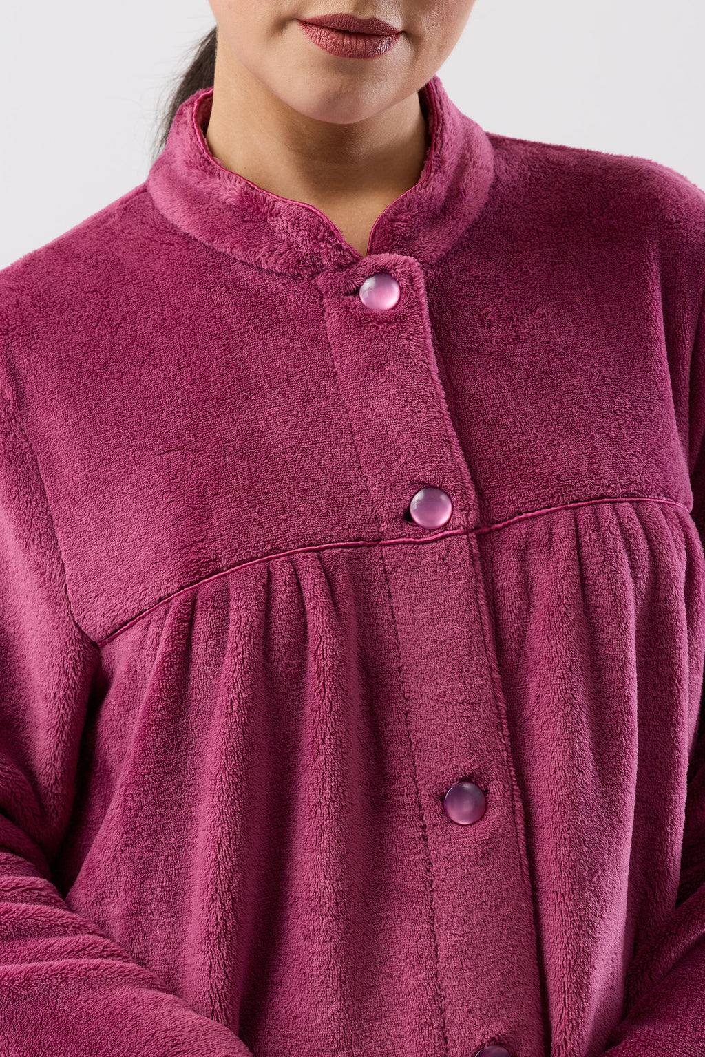 -Schrank Mid Length Polyester Button Gown -Berry(L/XL/2X)