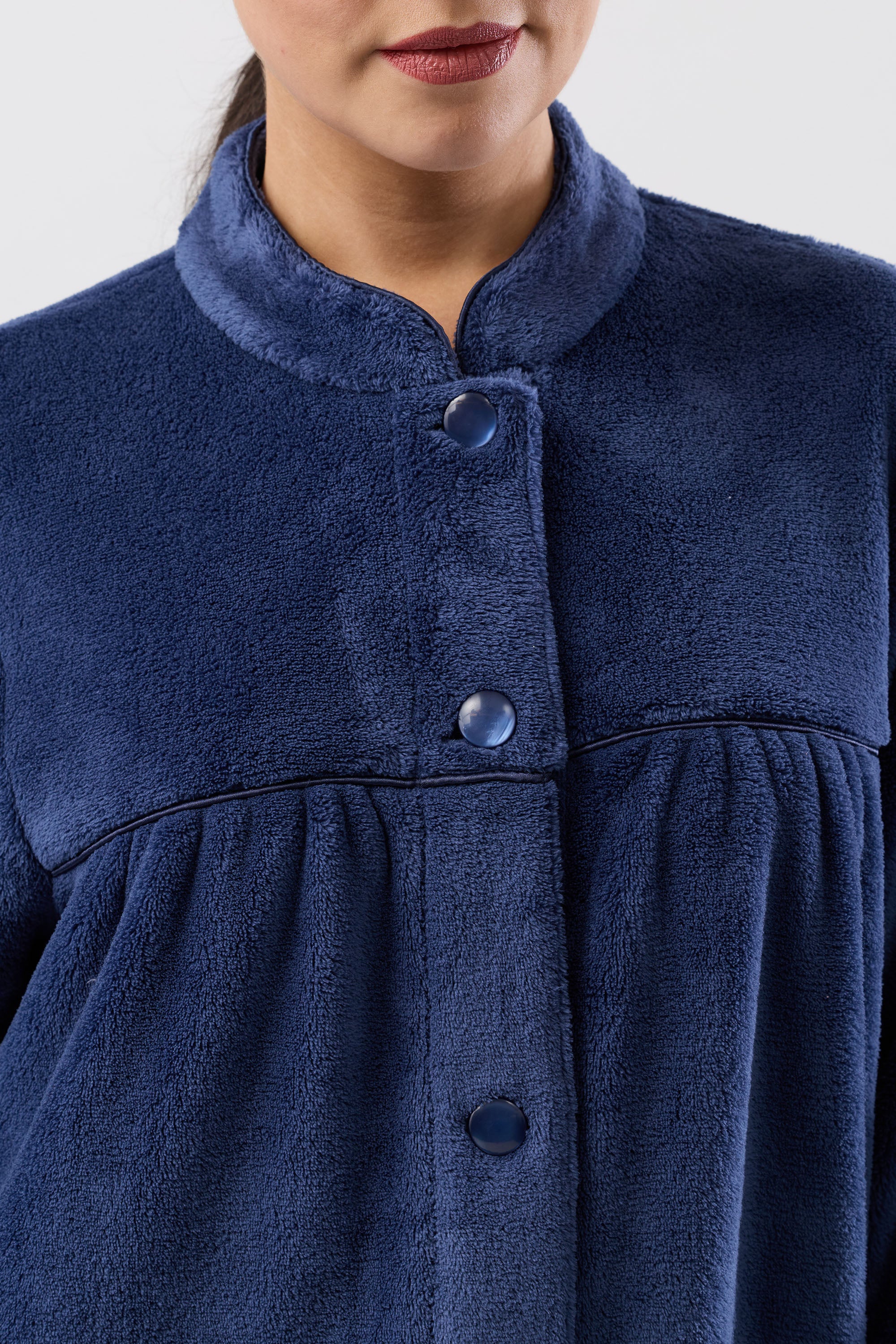 Schrank Mid Length Polyester Button Gown -Navy(S/M/L/2X)