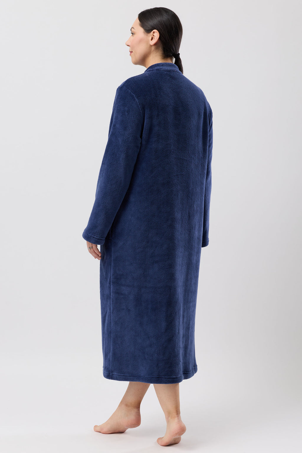 Schrank Mid Length Polyester Button Gown -Navy(S/M/L/2X)