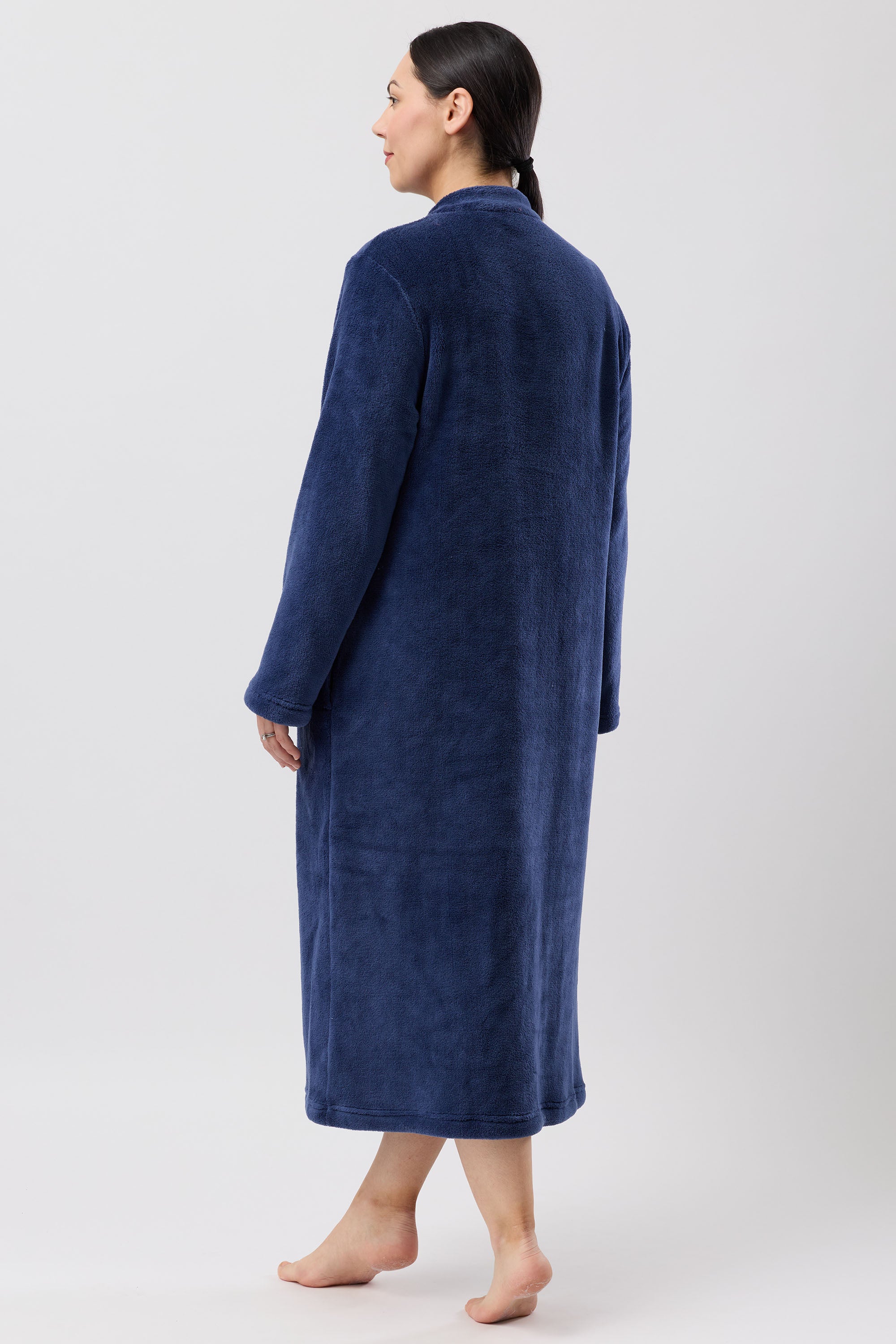 Schrank Mid Length Polyester Button Gown -Navy(S/M/L/2X)
