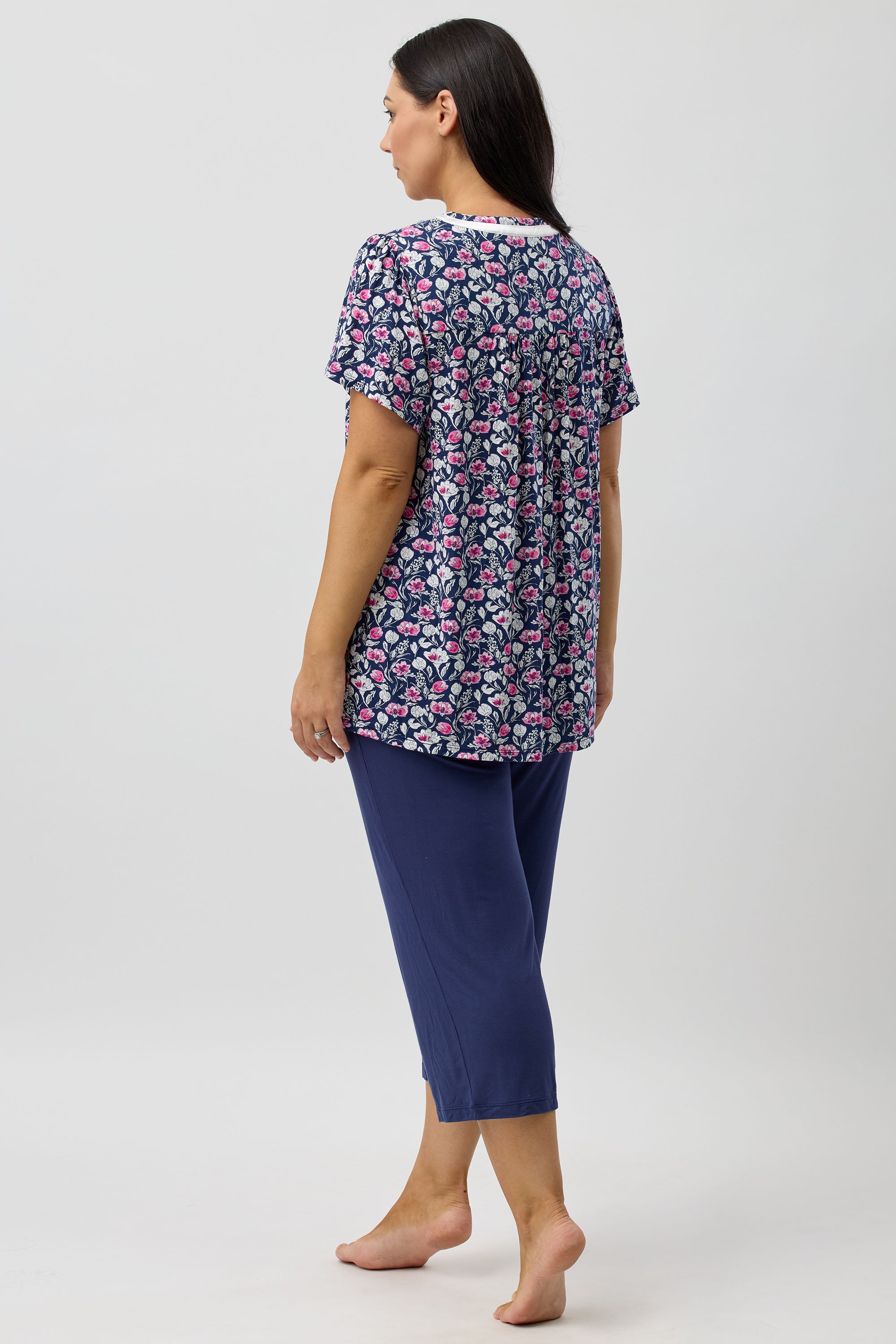 Yuu Camillia Viscose Knit Capri Leg Pyjama -Navy(M/L/XL)