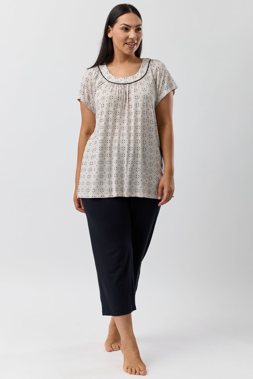 Yuu Kenya Viscose Knit Capri Leg Pyjama -Sandstone(M/L/XL)