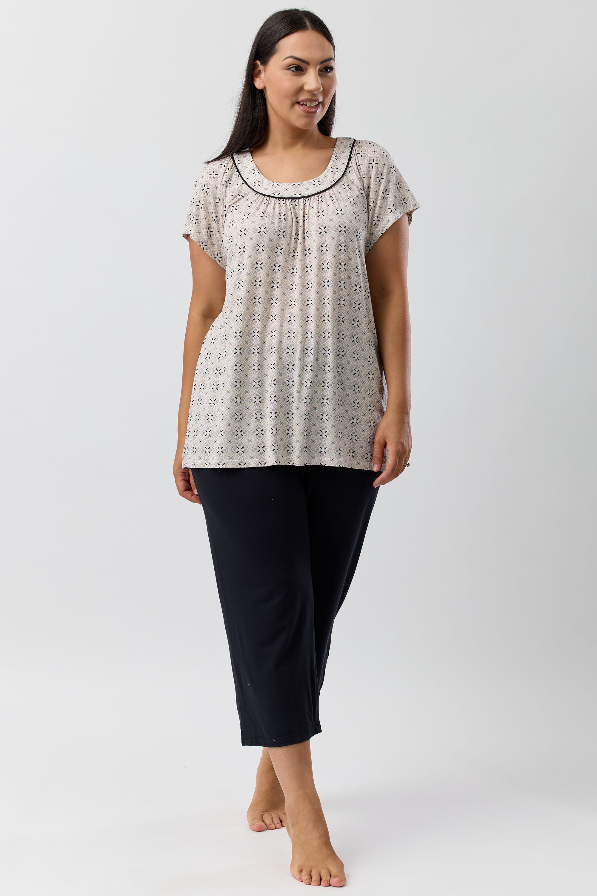 Yuu Kenya Viscose Knit Capri Leg Pyjama -Sandstone(M/L/XL)