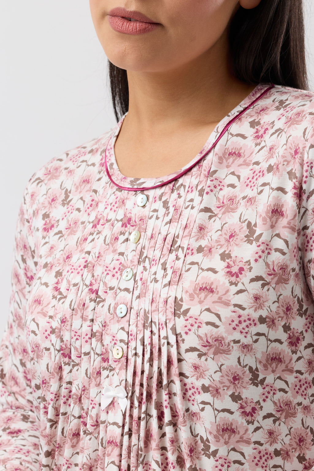 Yuu Bloom Pleat Viscose Short Nightie -Bordeaux(S/M/L/XL)