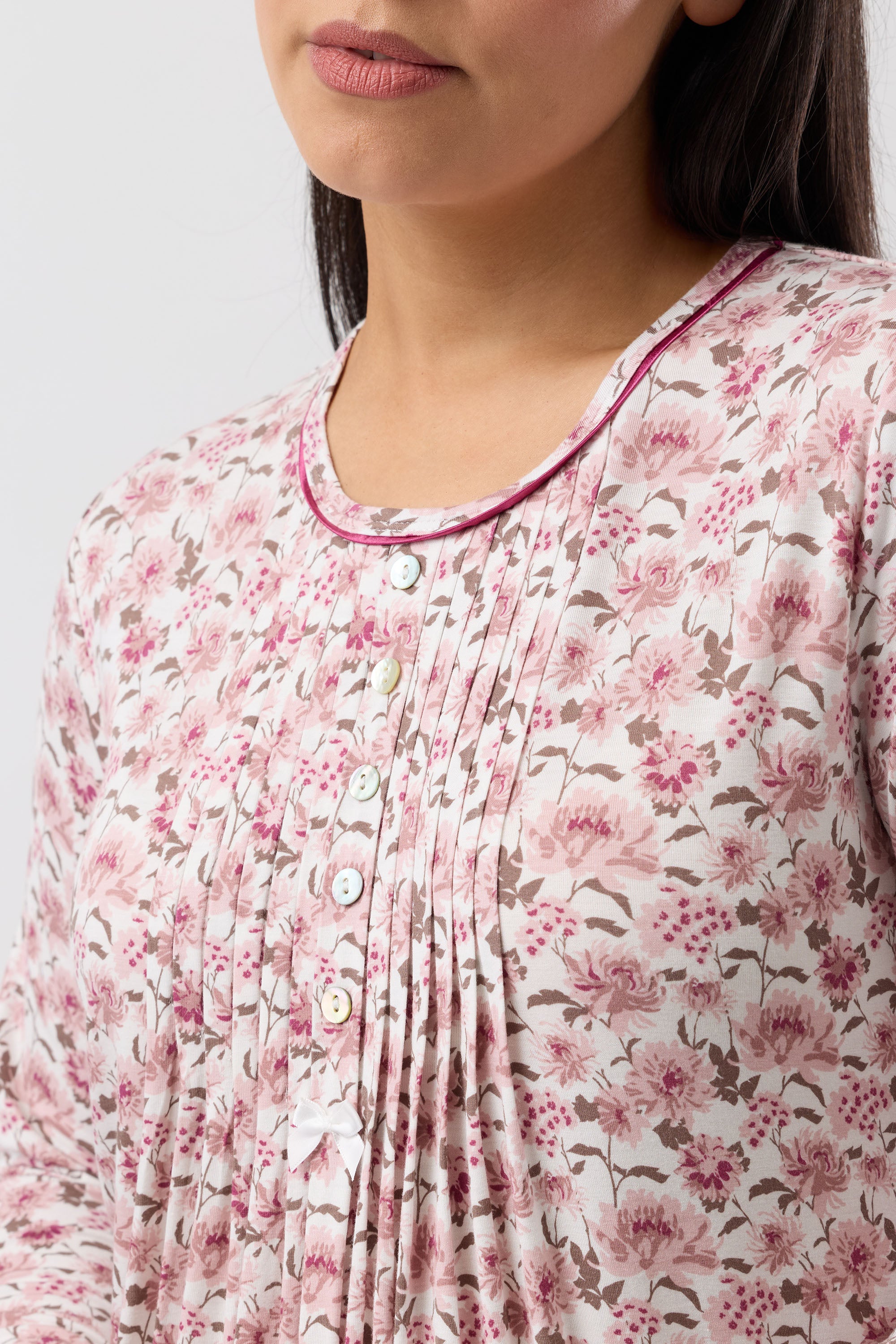 Yuu Bloom Pleat Viscose Short Nightie -Bordeaux(S/M/L/XL)