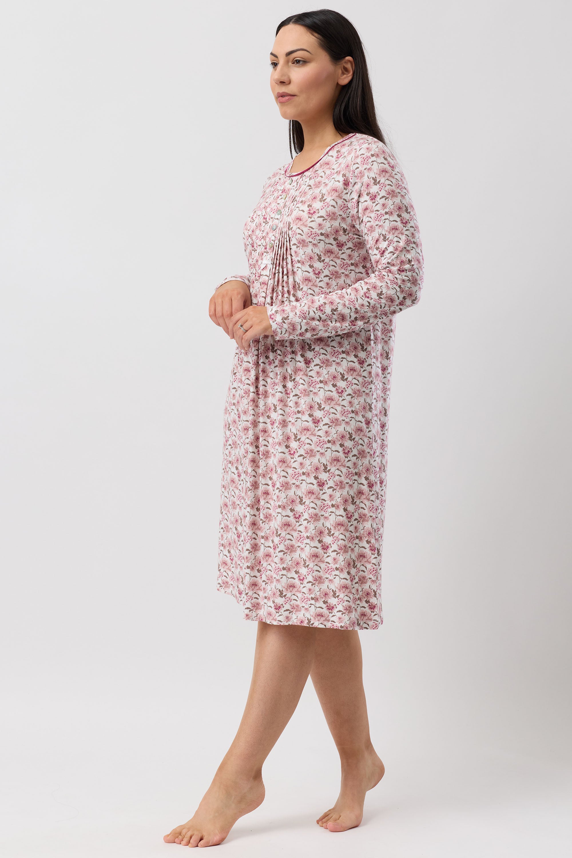 Yuu Bloom Pleat Viscose Short Nightie -Bordeaux(S/M/L/XL)