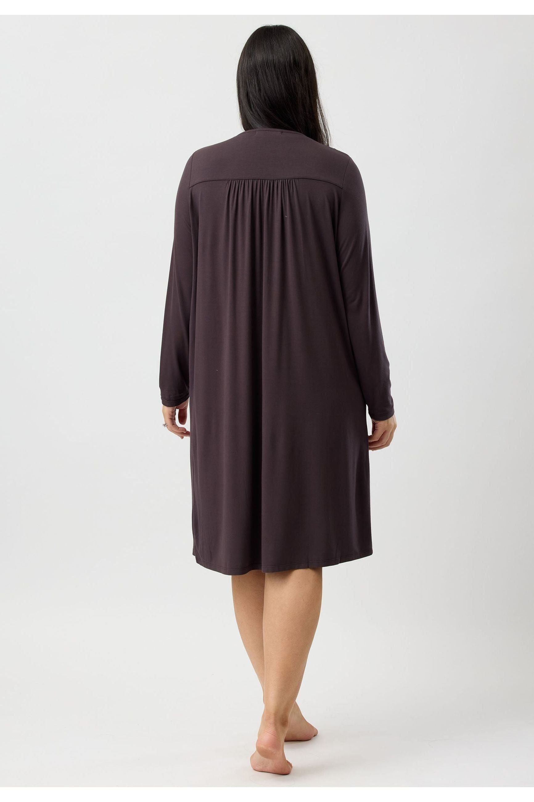 Yuu Lace Smocking Viscose Knit Nightie -Chocolate(L & XL)