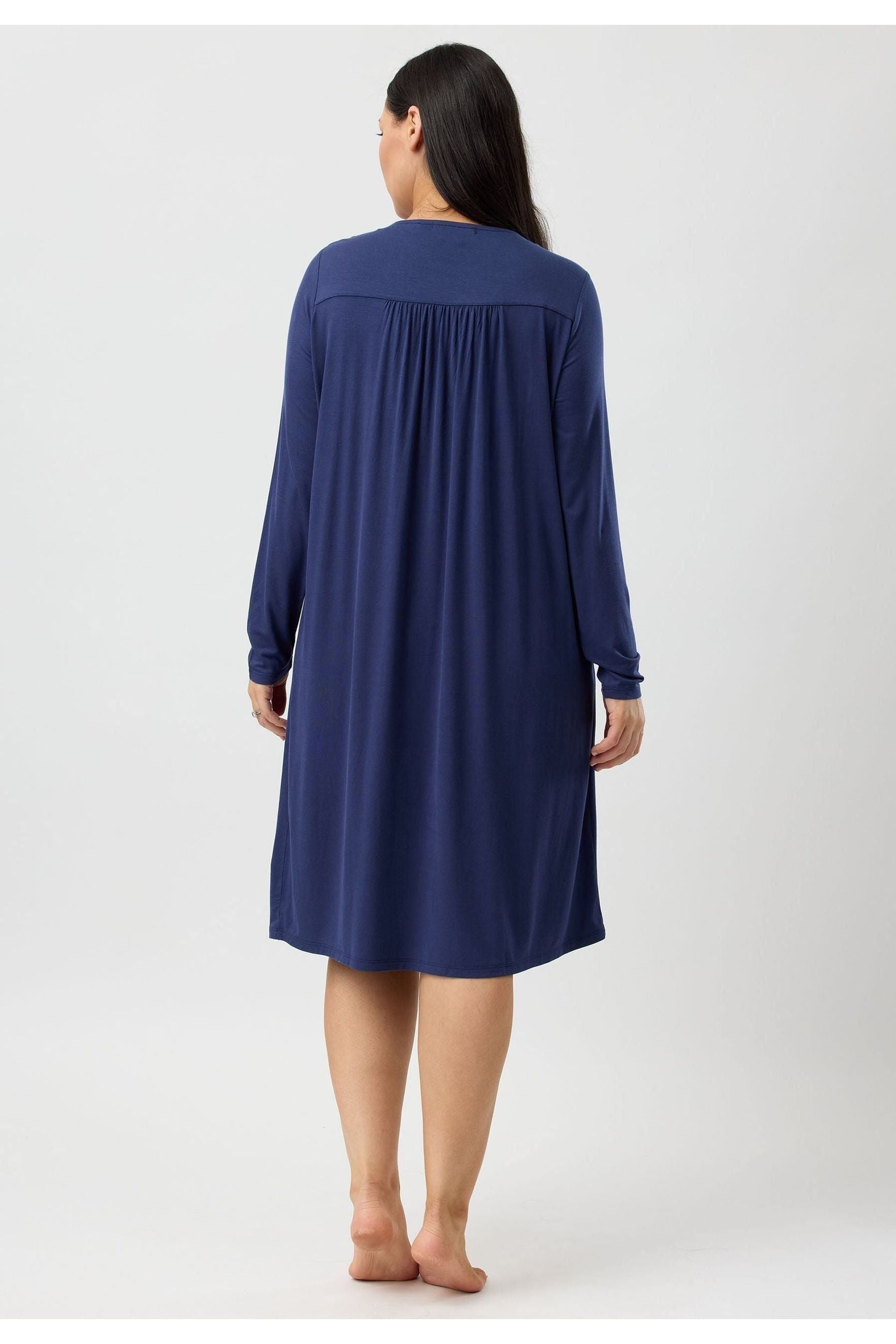 Yuu Lace Smocking Viscose Knit Nightie -Navy(L & XL)