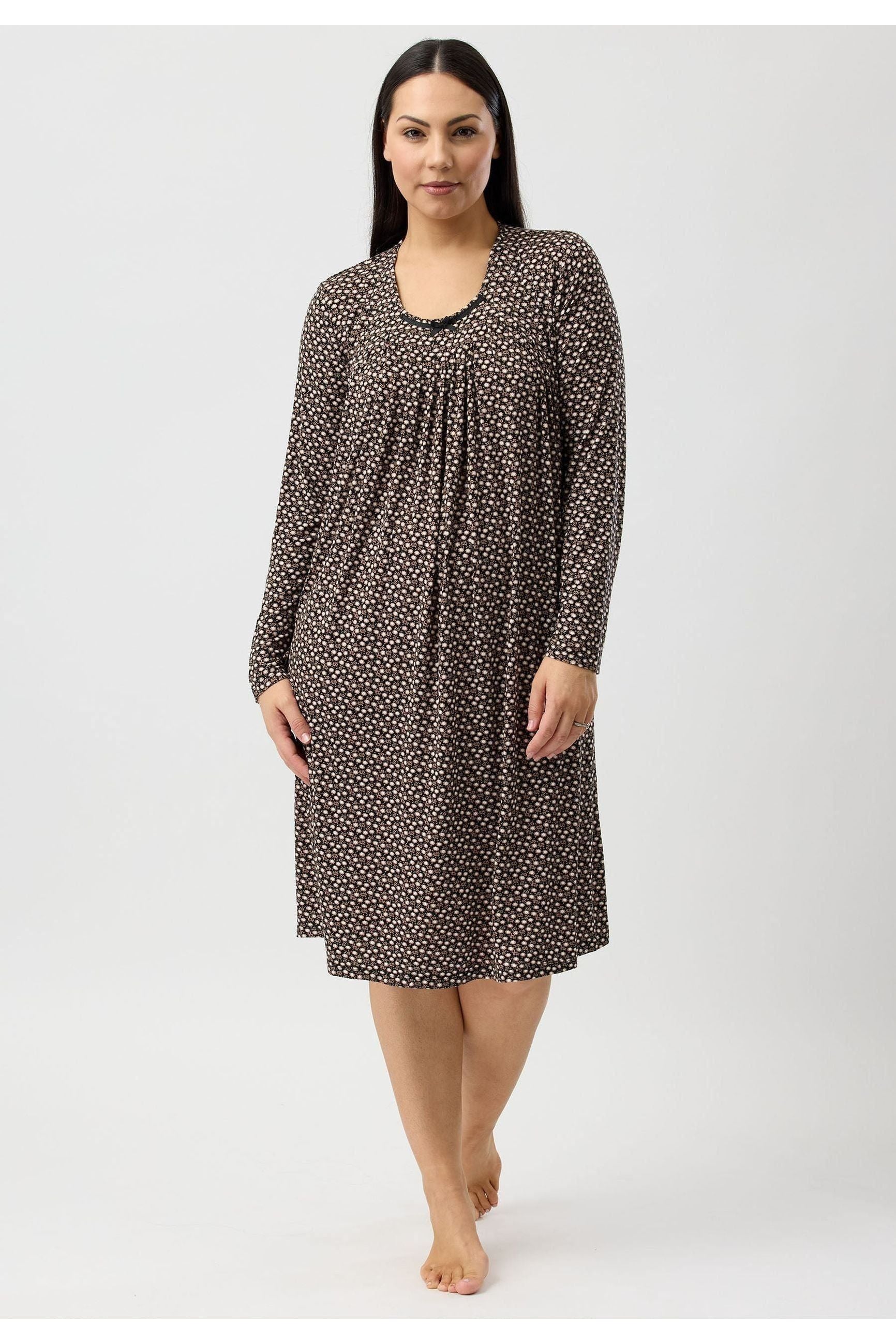 Yuu Ditsy Floral Viscose Knit Nightie -Black(S & 2X)