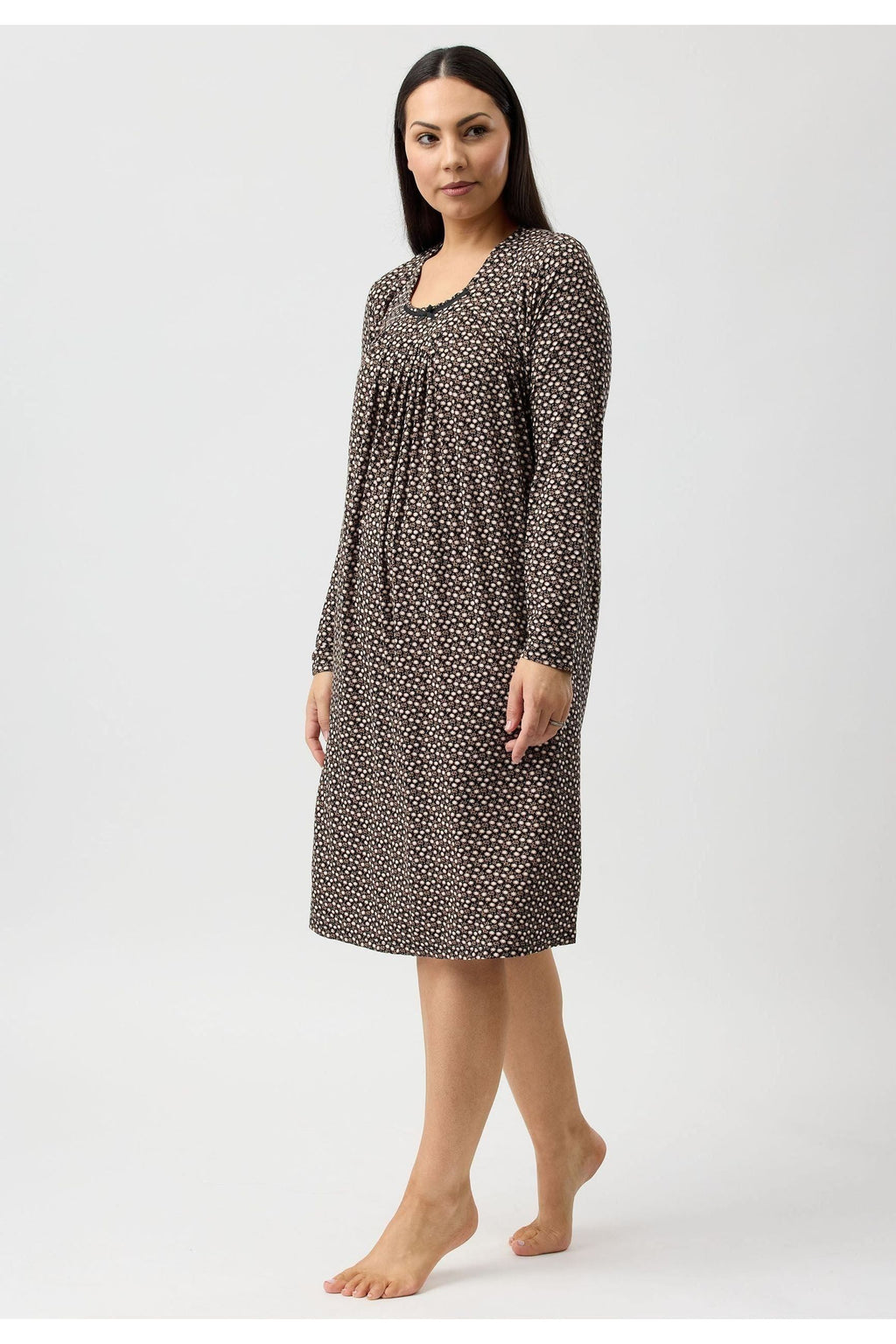 Yuu Ditsy Floral Viscose Knit Nightie -Black(S & 2X)