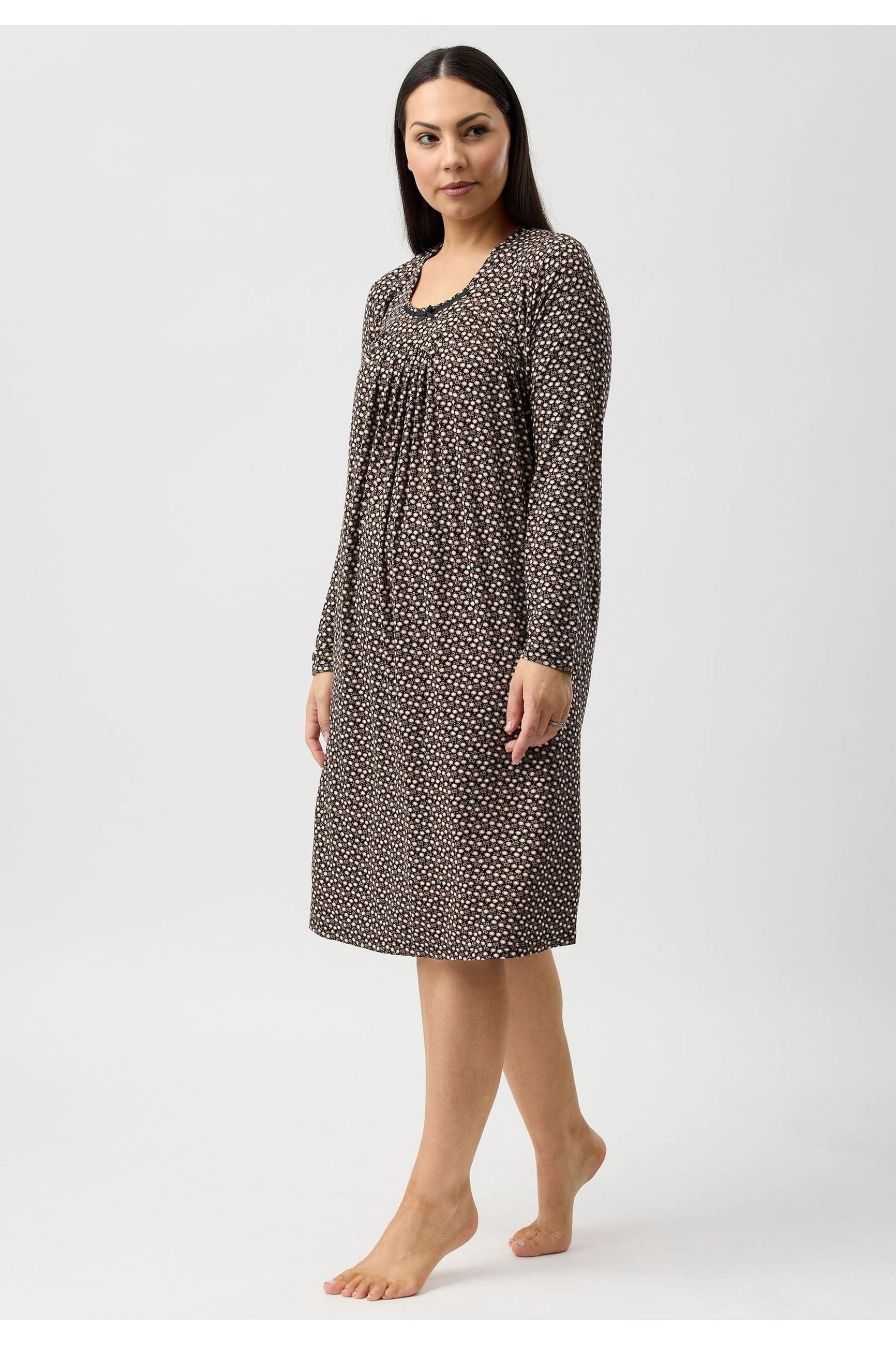 Yuu Ditsy Floral Viscose Knit Nightie -Black(S & 2X)