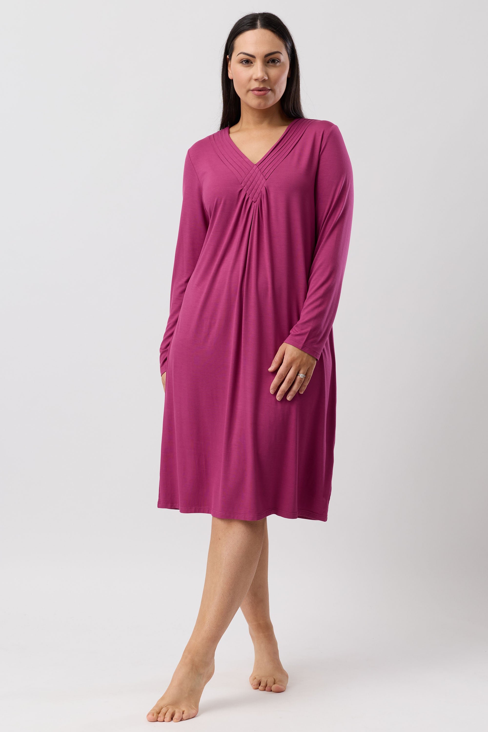 Yuu Diamond Pleat Viscose Knit Nightie -Bordeaux(M/L/XL)