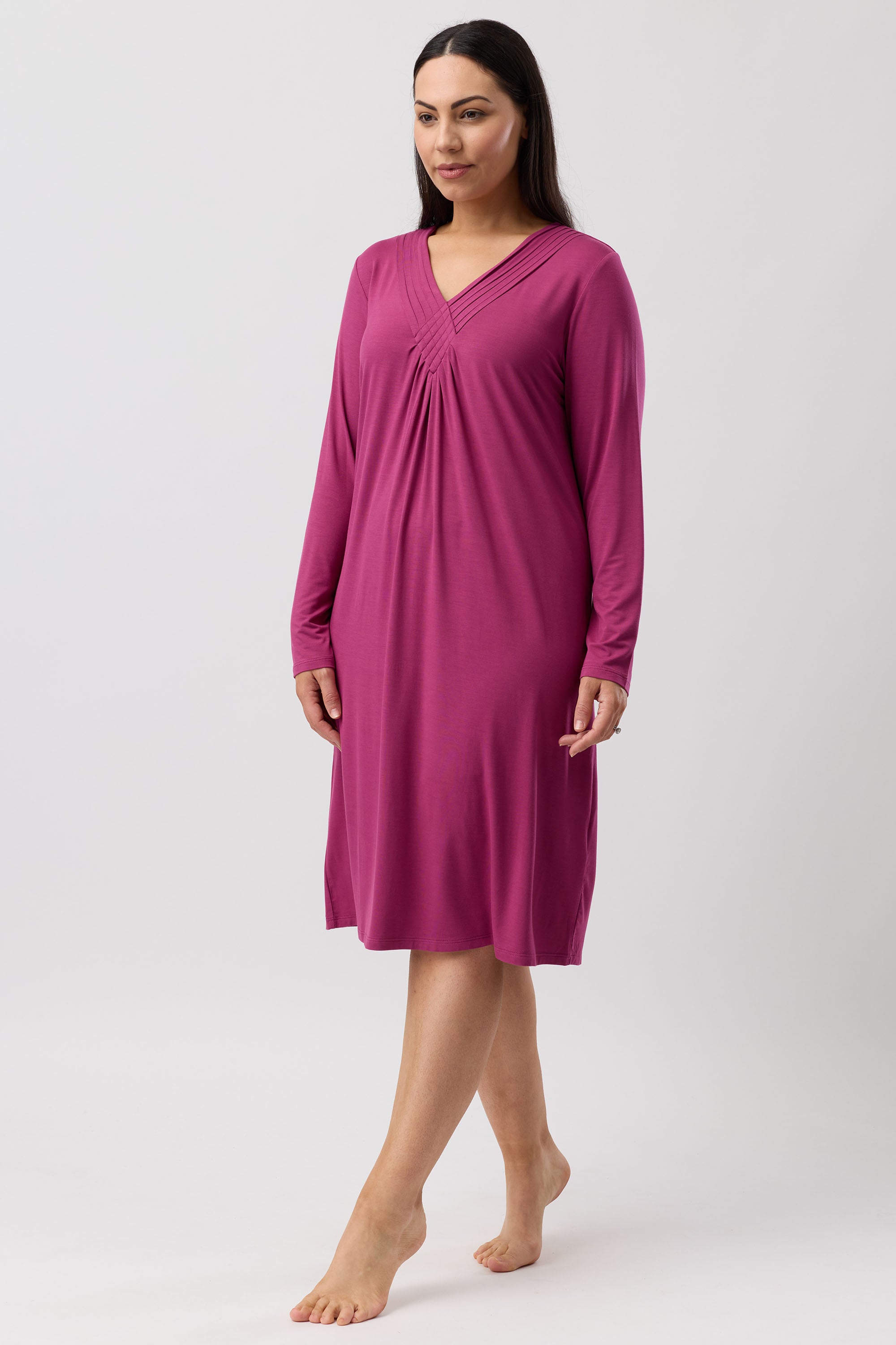 Yuu Diamond Pleat Viscose Knit Nightie -Bordeaux(M/L/XL)