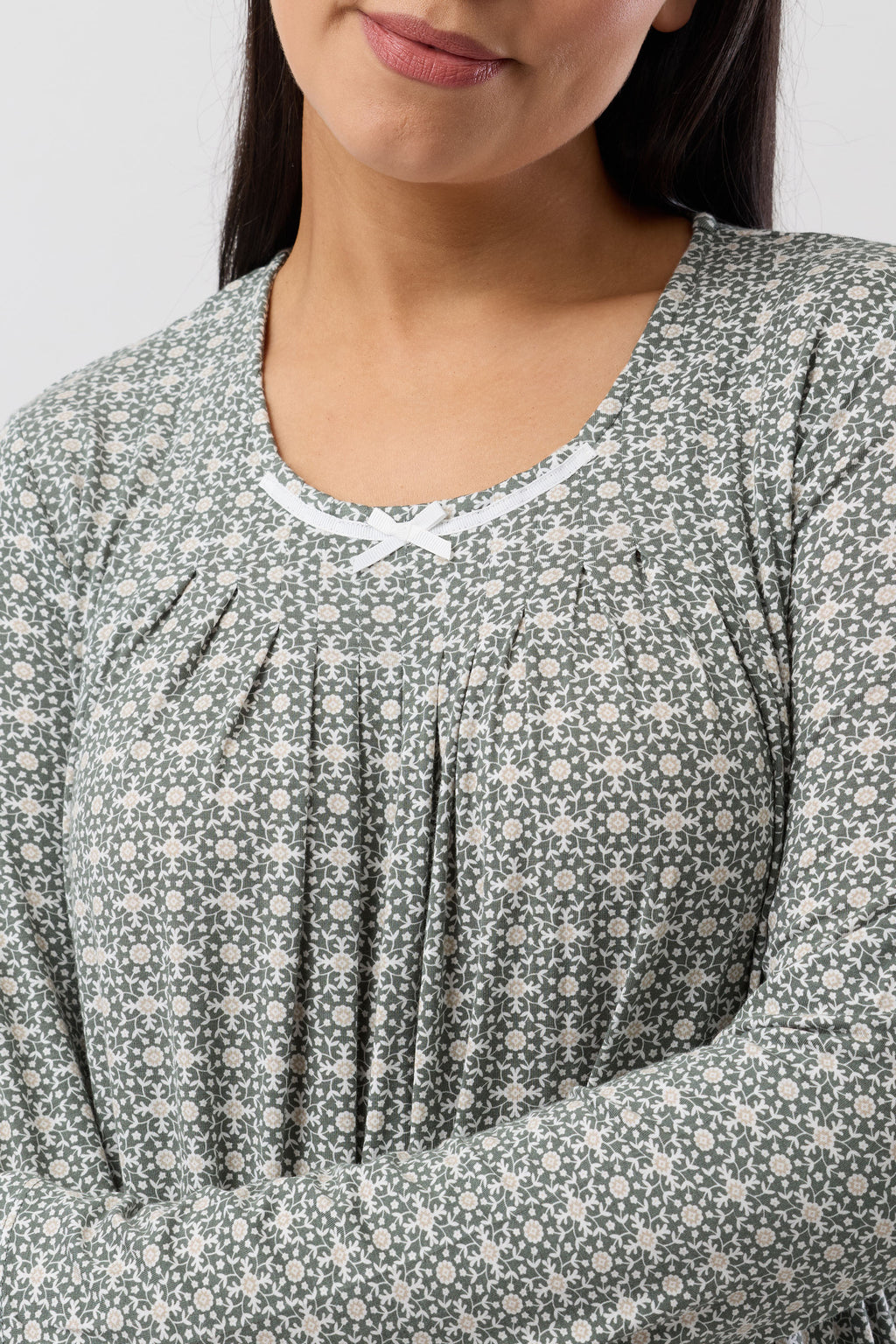 Yuu Geo Viscose Knit Short Nightie -Olive