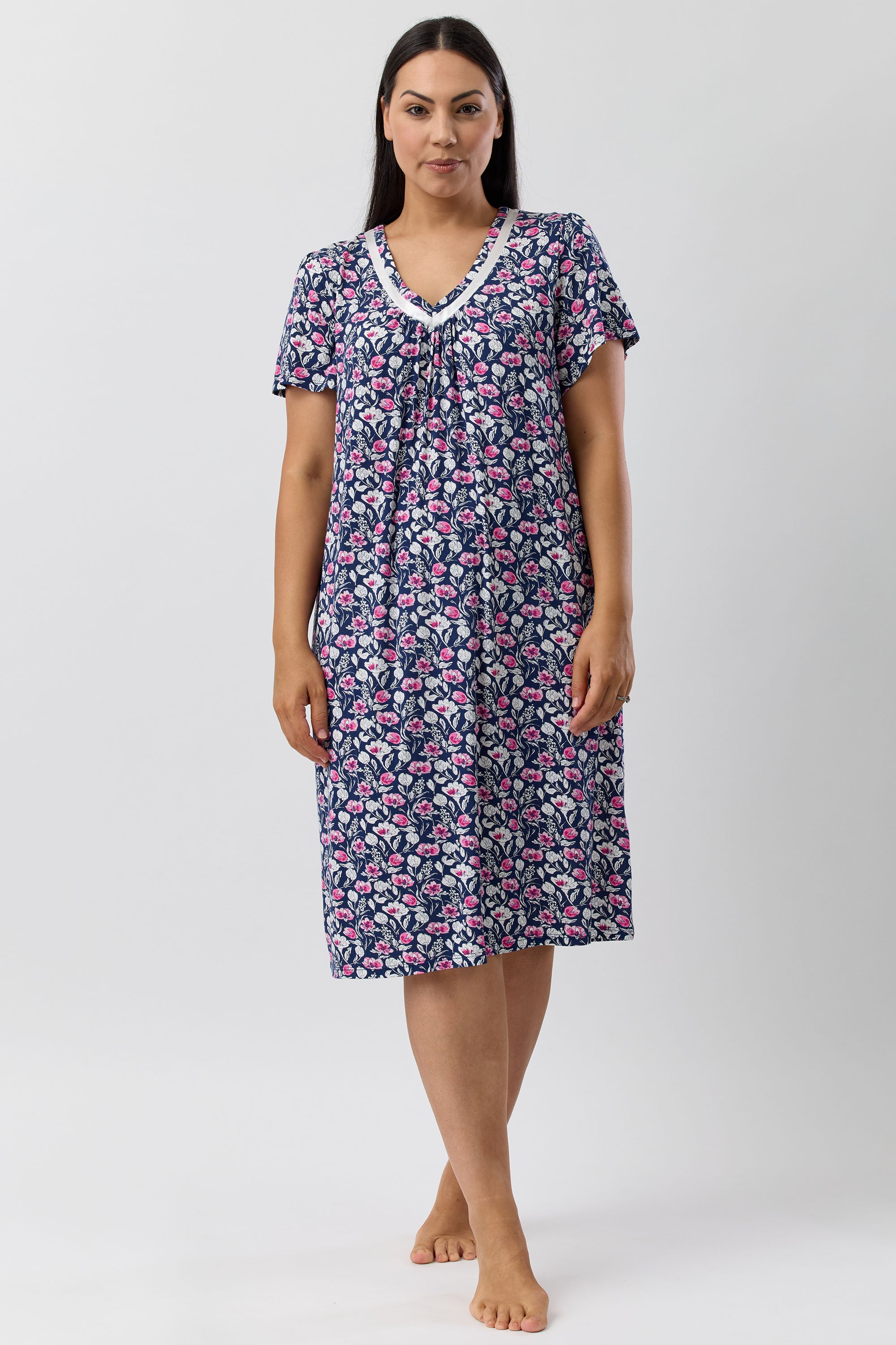 Yuu Camillia Viscose Knit Short Nightie -Navy(S/M/XL)