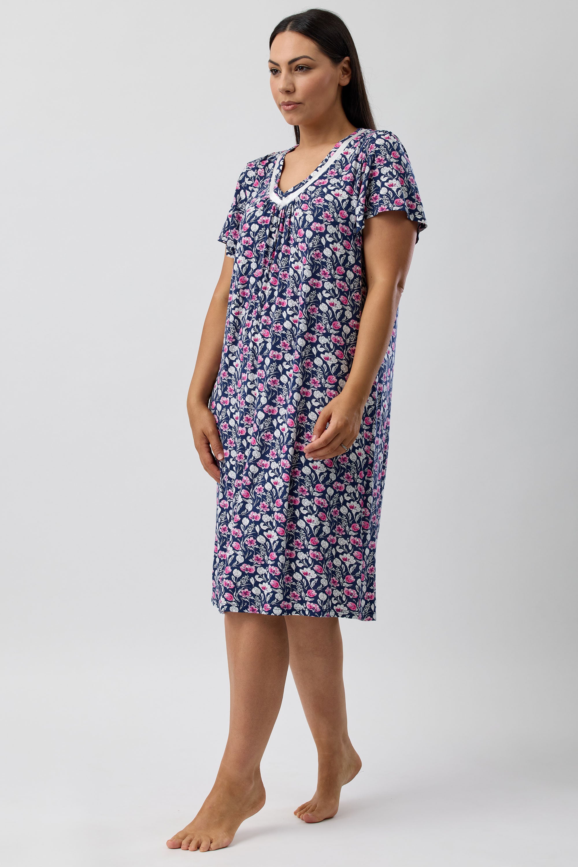 Yuu Camillia Viscose Knit Short Nightie -Navy(S/M/XL)