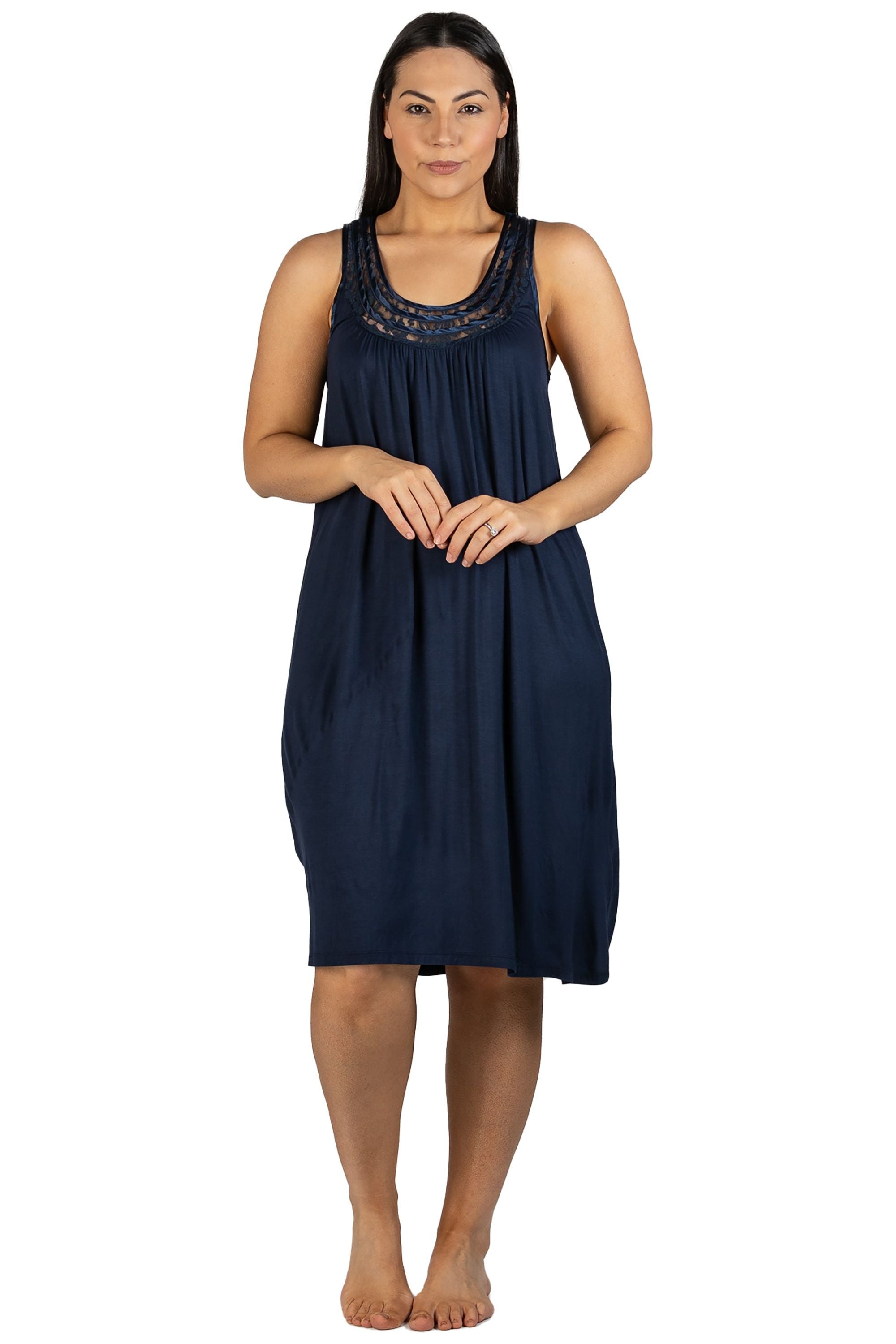 Yuu Viscose Knit Lace Chemise -Navy(S/M/L/XL)