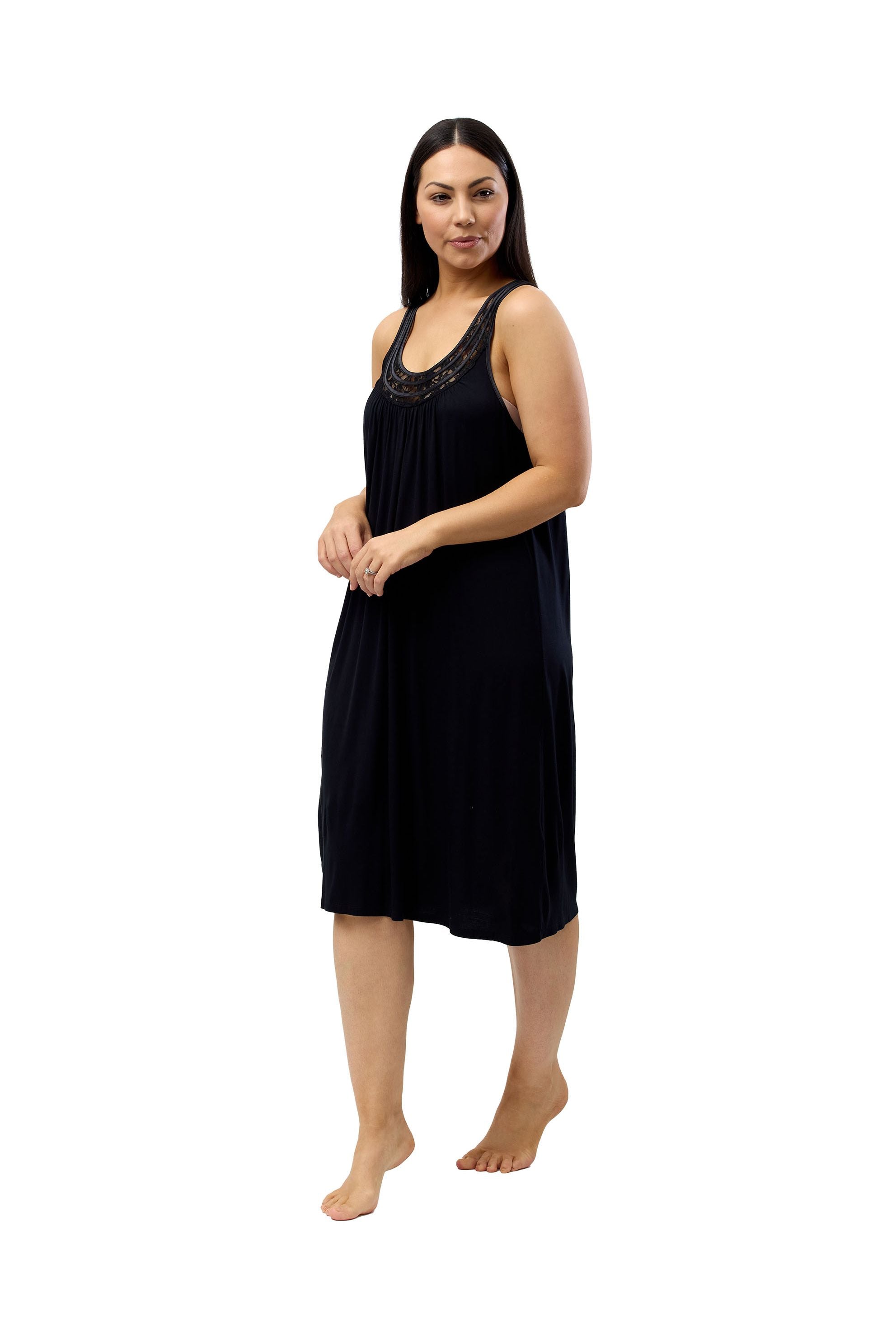 Yuu Viscose Knit Lace Chemise -Black(L & XL)