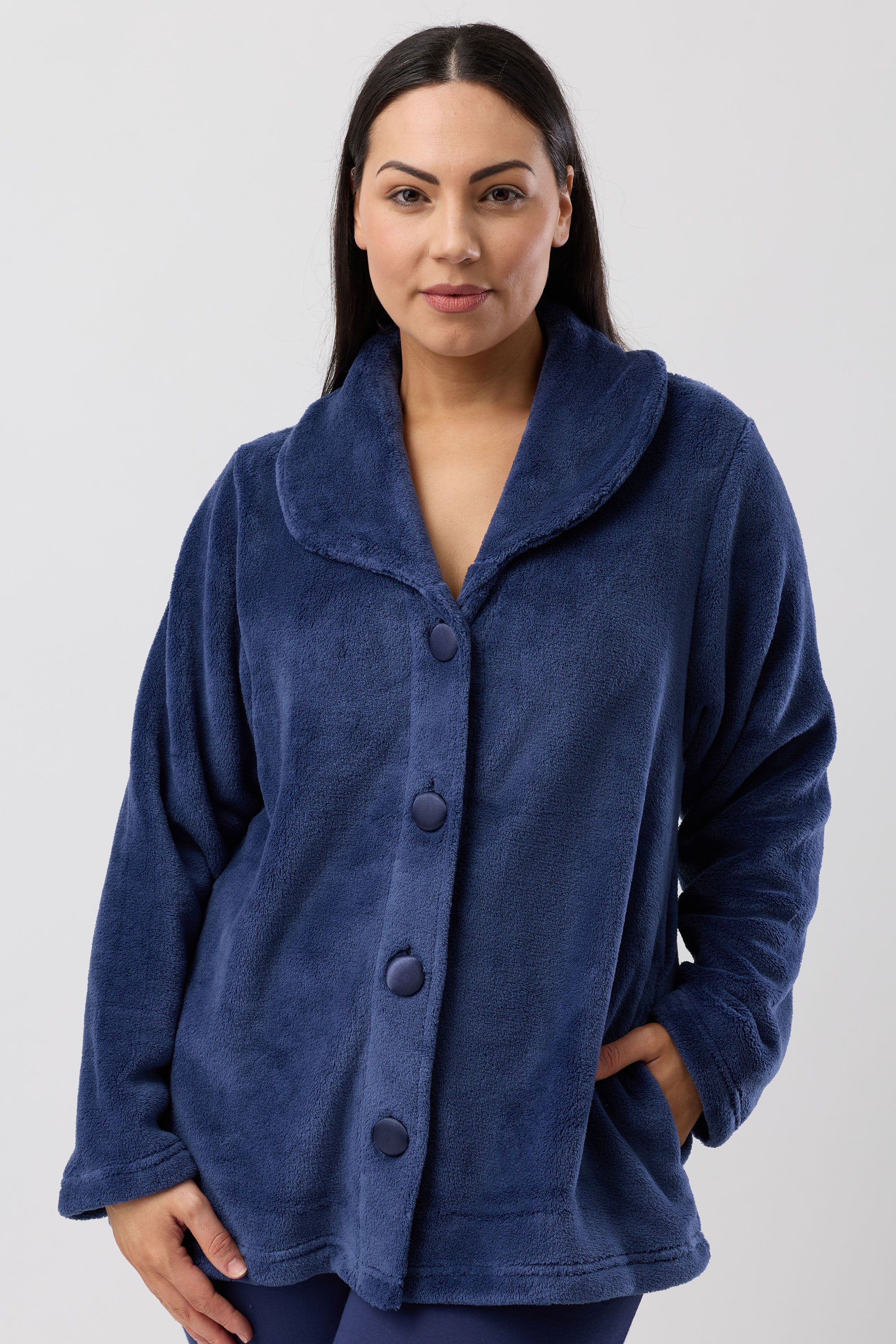Yuu Polyester Fleece Bed Jacket -Navy(M/L/XL)