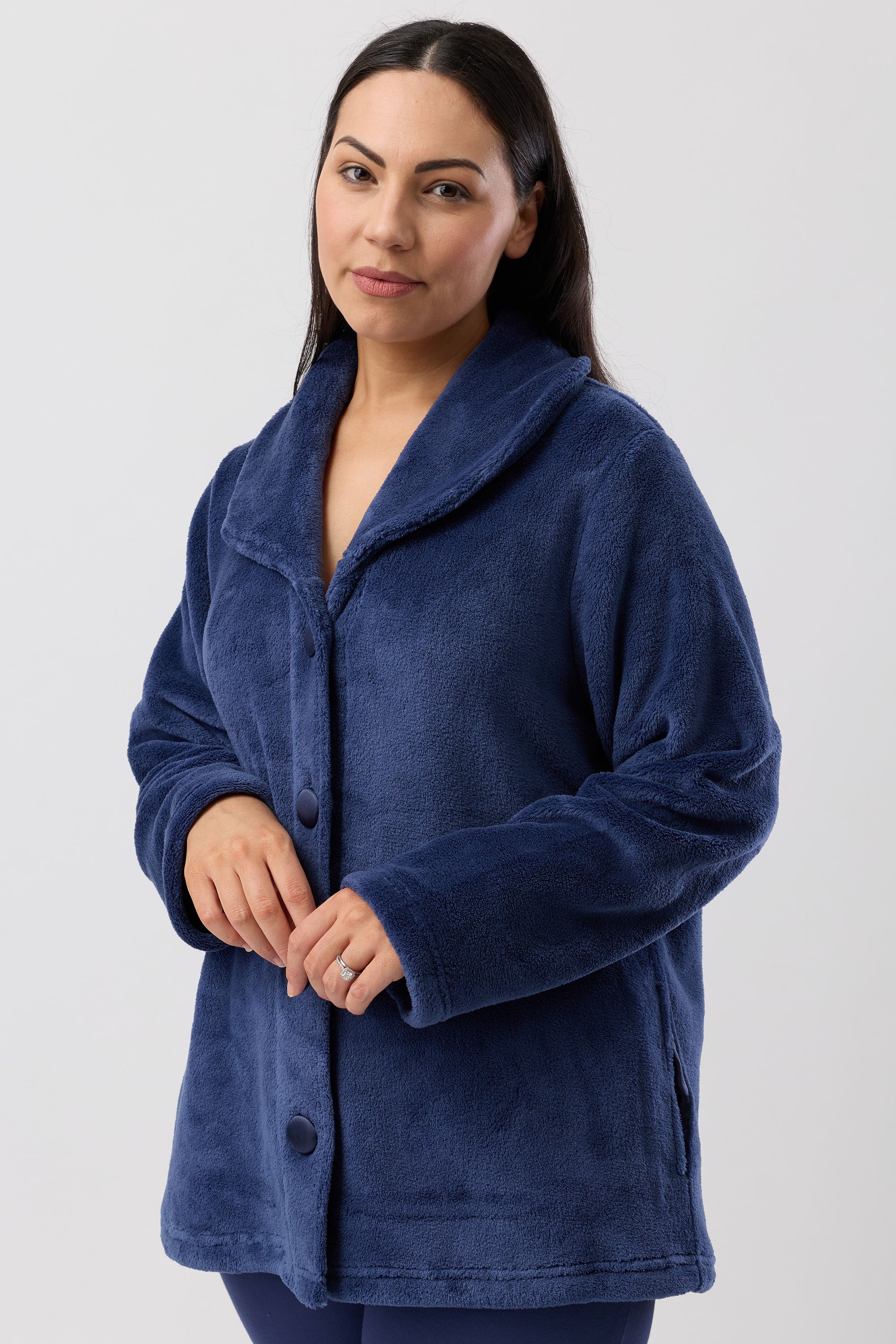 Yuu Polyester Fleece Bed Jacket -Navy(M/L/XL)