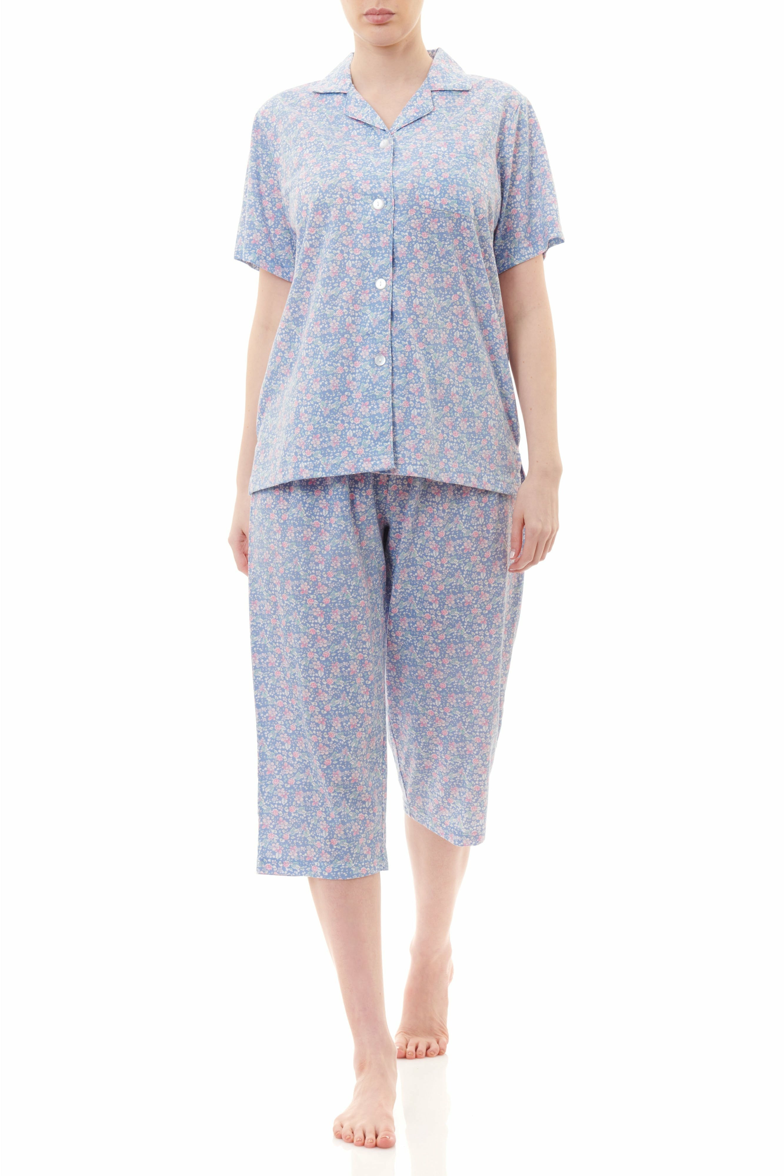 Givoni Yasi Poly/Cotton Knit Capri Leg Pyjama -Blue(XL Only)