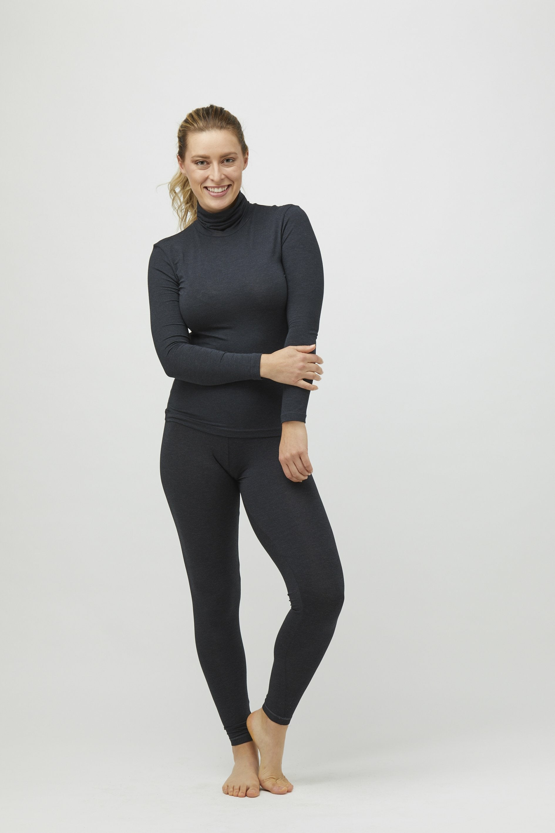 Tani Modal Bodyfit Turtle Neck Top -Graphite Marle(16 Only)