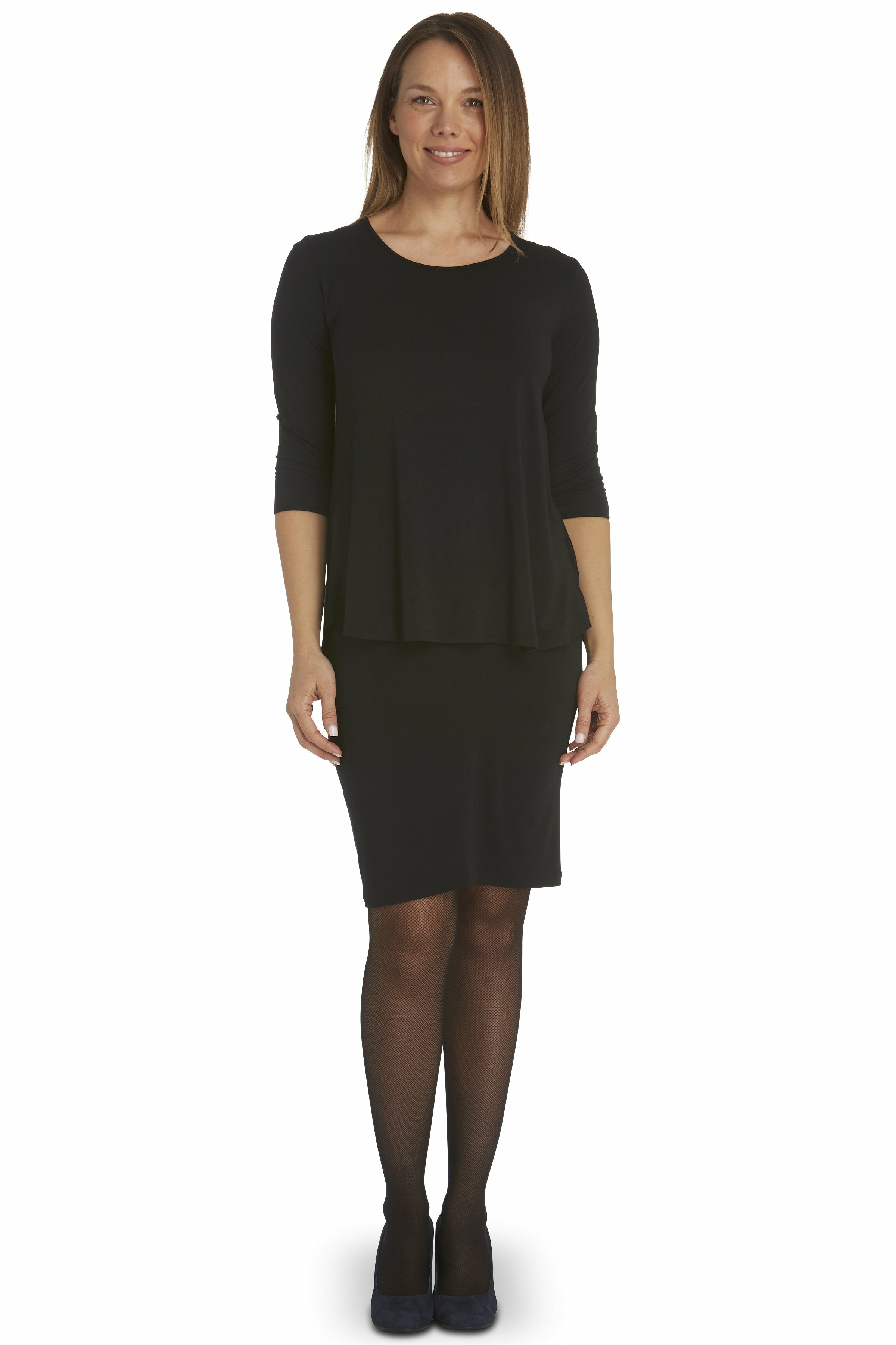 Tani 3/4 Sleeve Modal Swingfit Top -Black