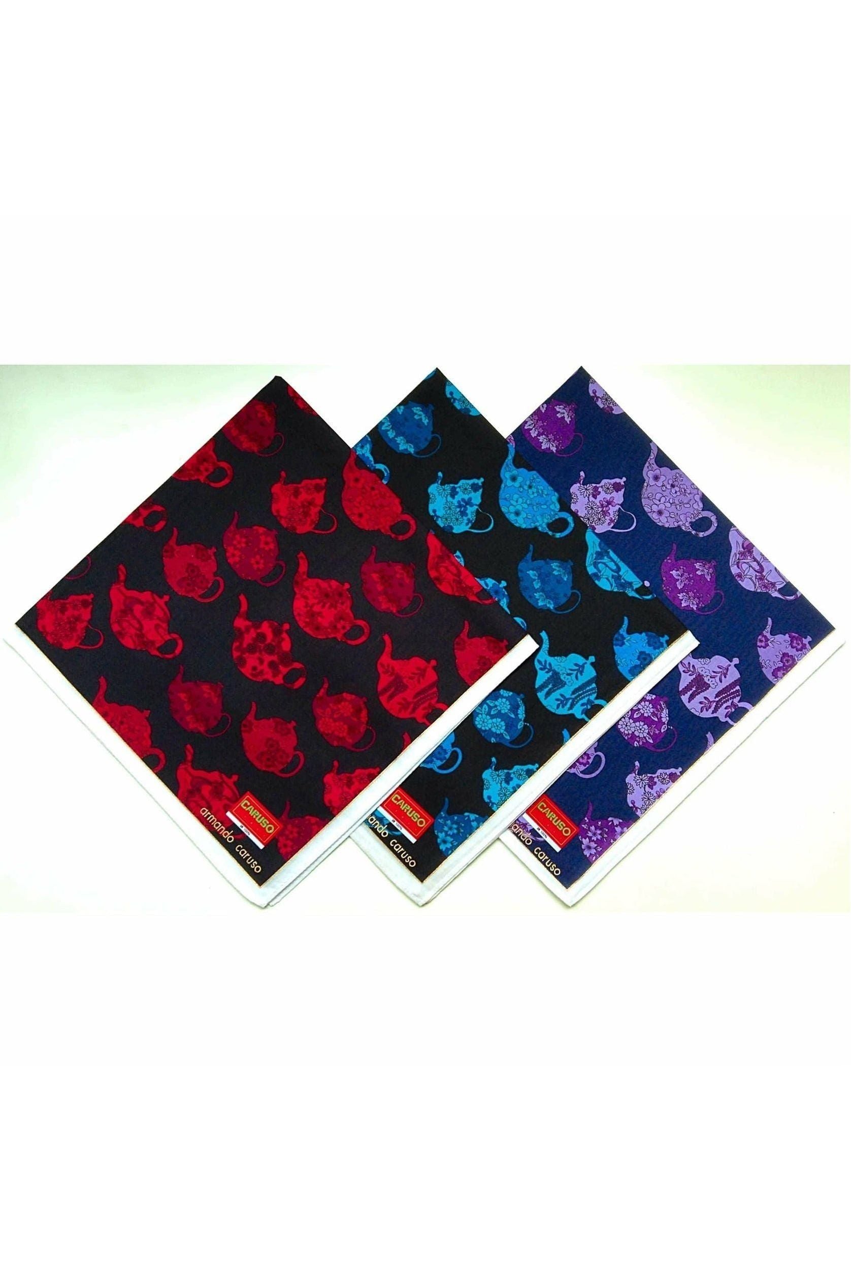 Armando Caruso Bright Teapots Handkerchief -Red/Blue/Purple
