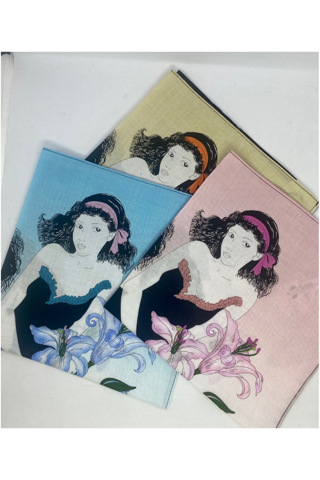 Armando Caruso Ladies & Lilies Handkerchief -Blue/Vanilla/Pink