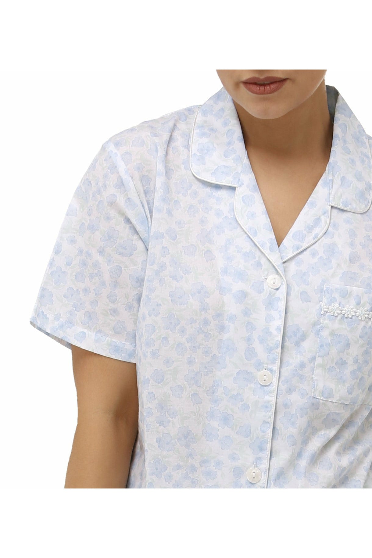 Schrank Fleur Woven Cotton Capri Pyjama -Blue(22 & 24)