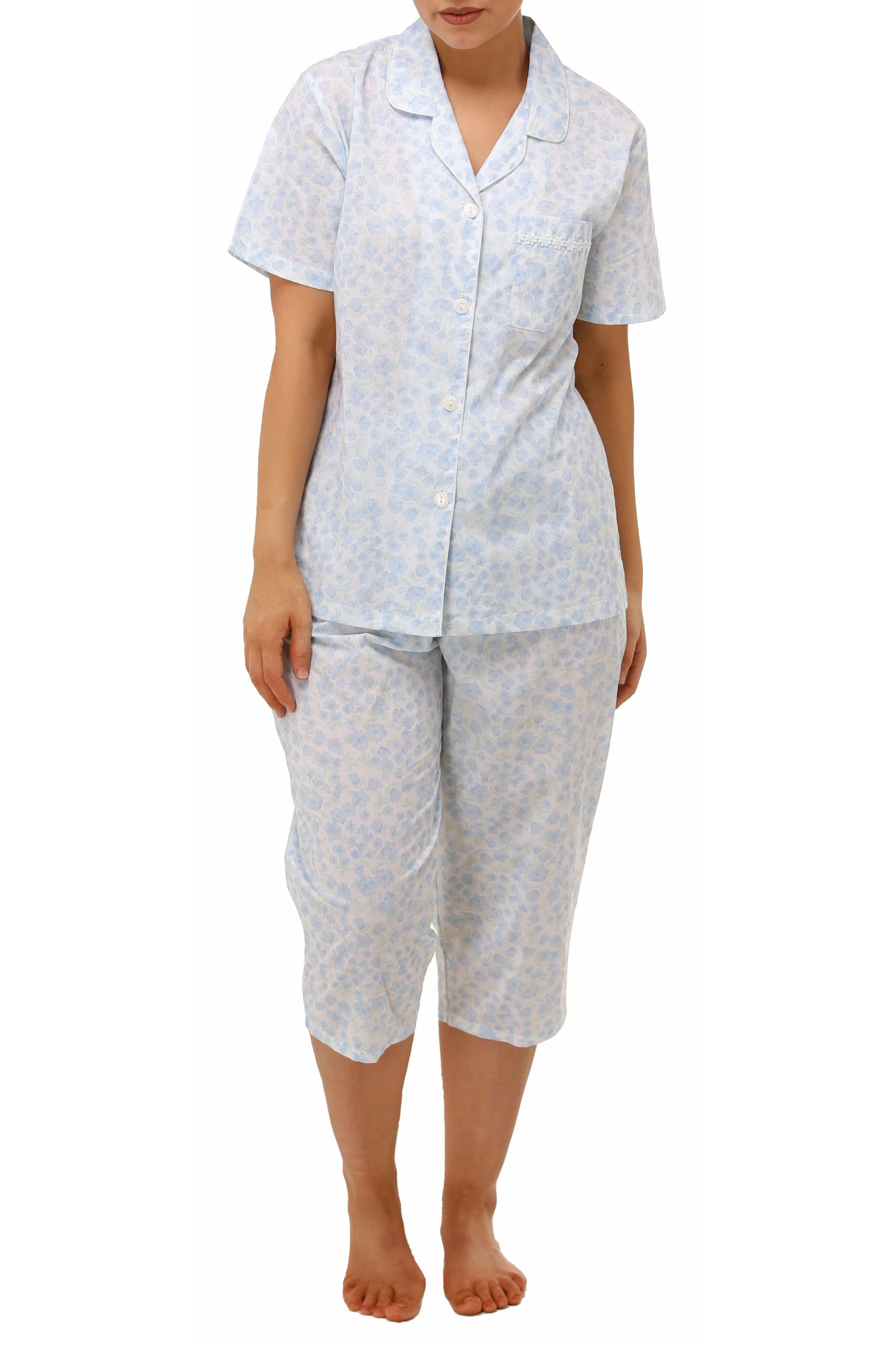 Schrank Fleur Woven Cotton Capri Pyjama -Blue(22 & 24)