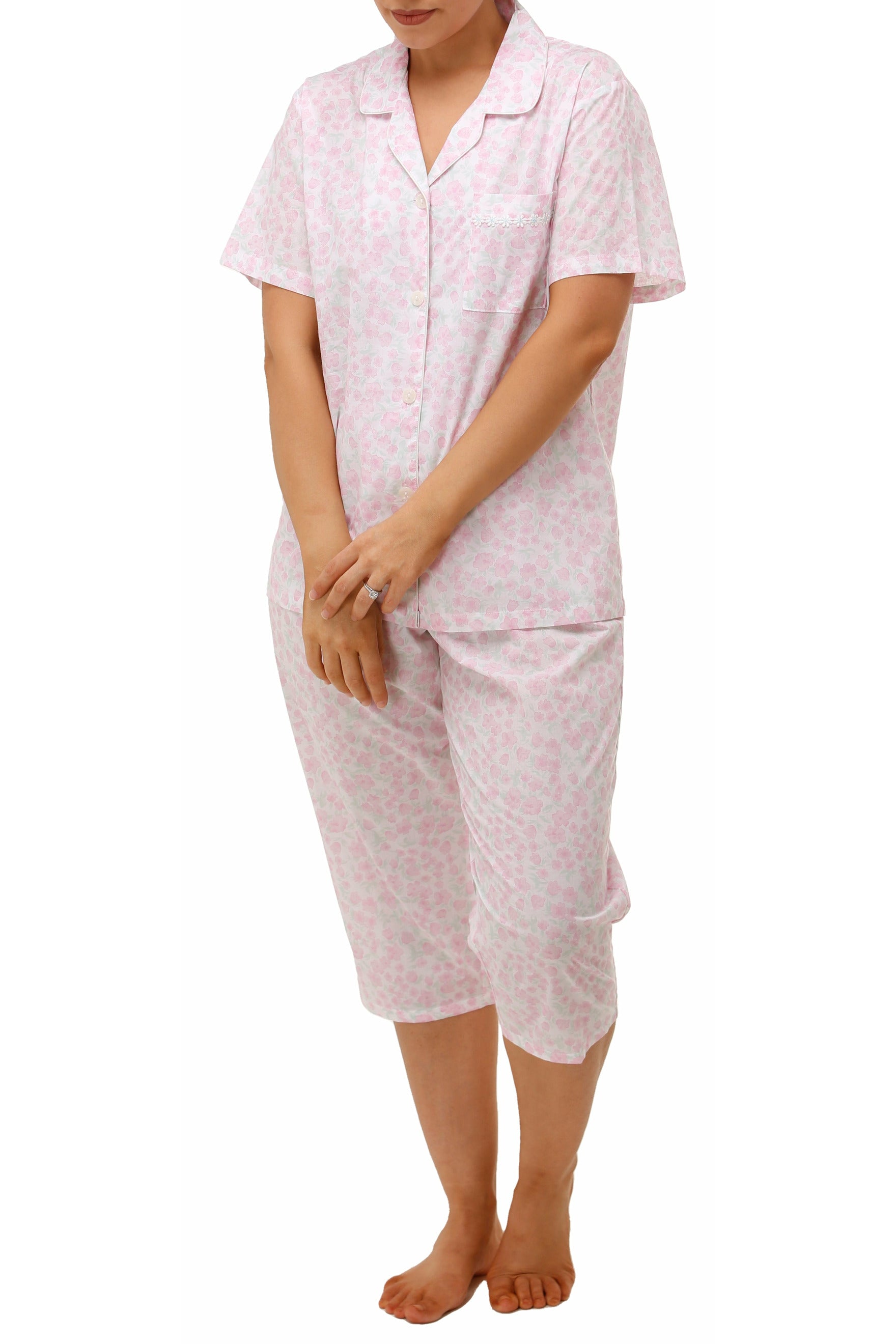 Schrank Fleur Woven Cotton Capri Pyjama -Pink(22 Only)