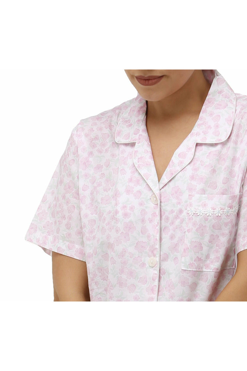 Schrank Fleur Woven Cotton Capri Pyjama -Pink(22 Only)