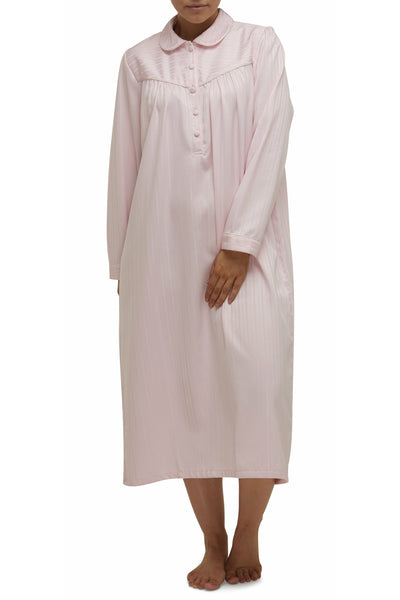 Schrank Self Stripe Sateen Long Nightie -Pink(12 Only)